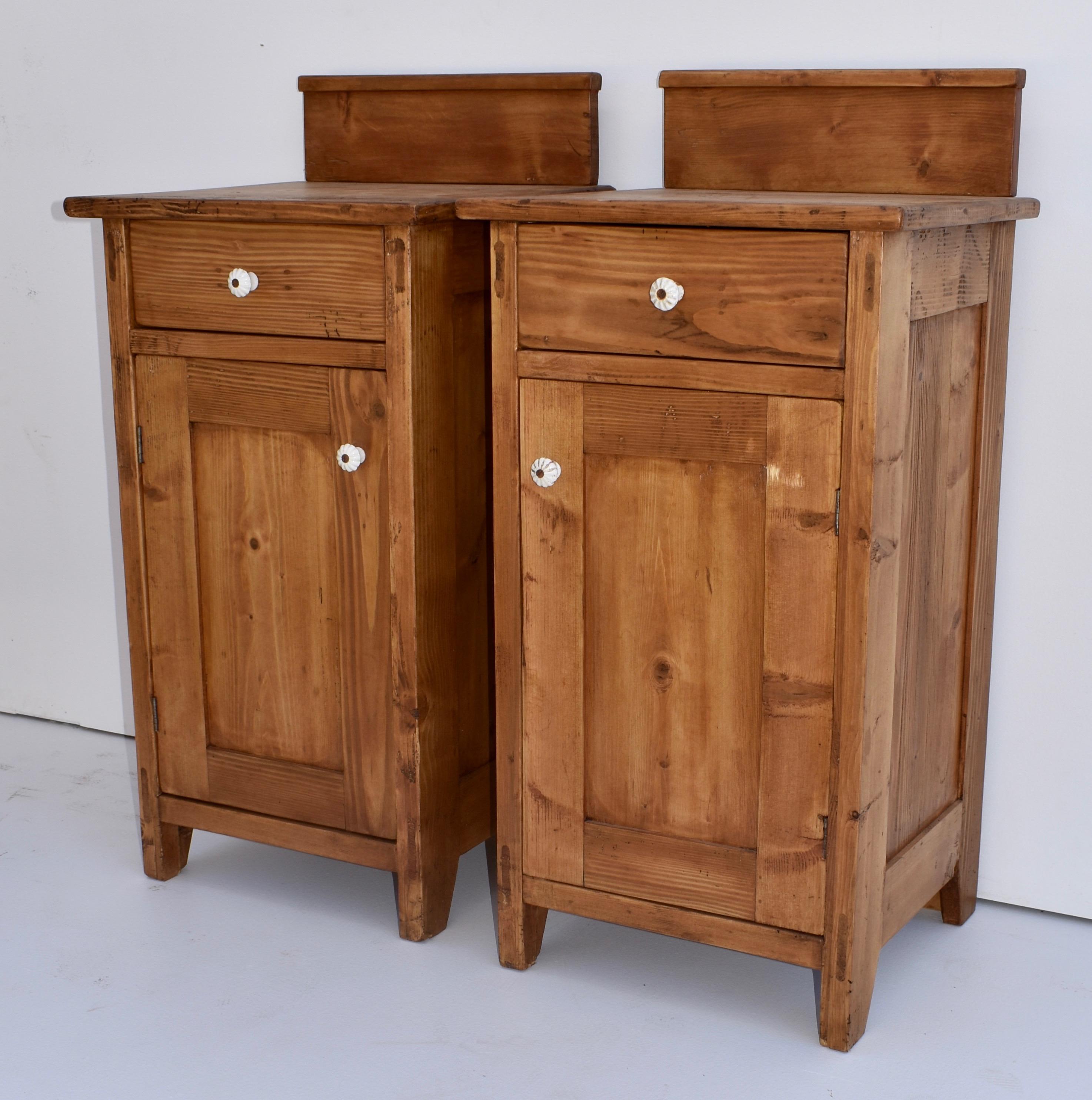 Country Pair of Pine Nightstands with Removable Splash Back