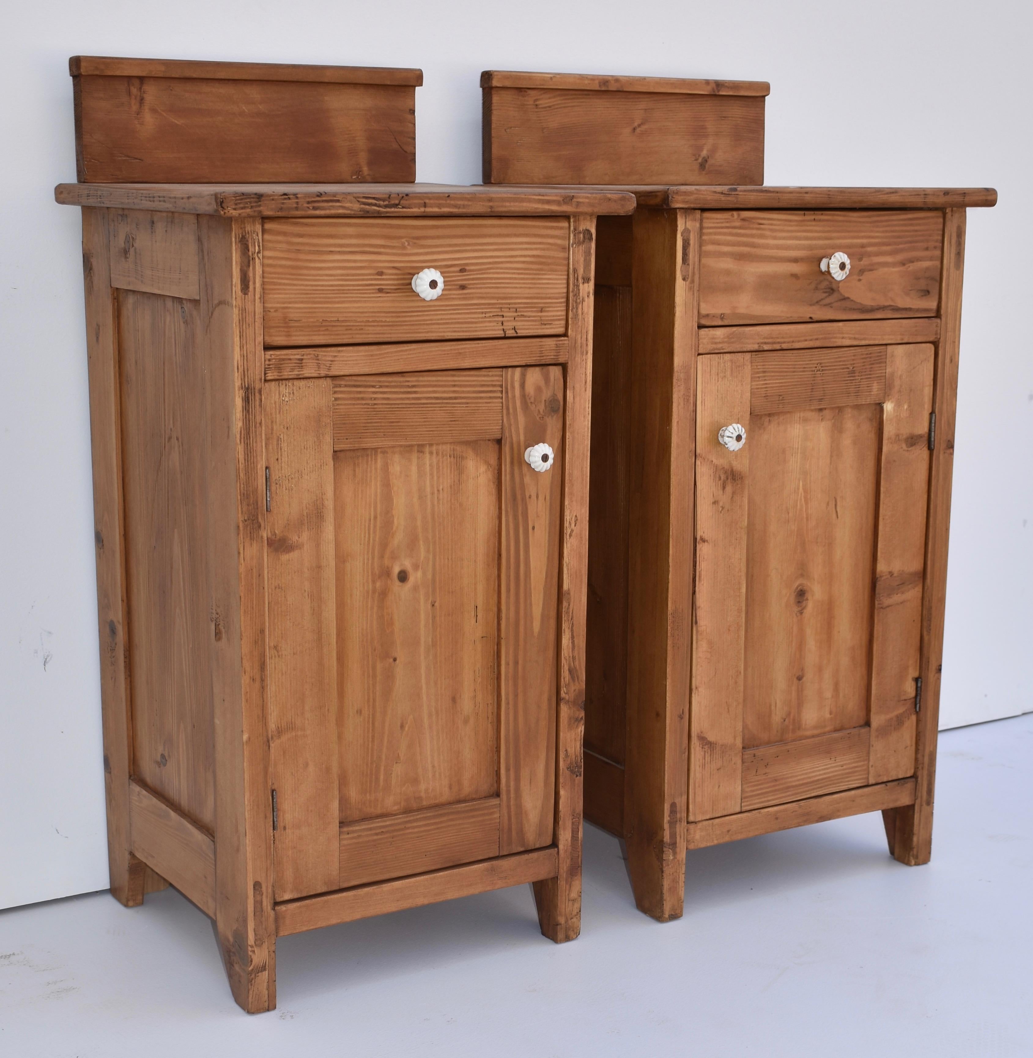 Hungarian Pair of Pine Nightstands with Removable Splash Back