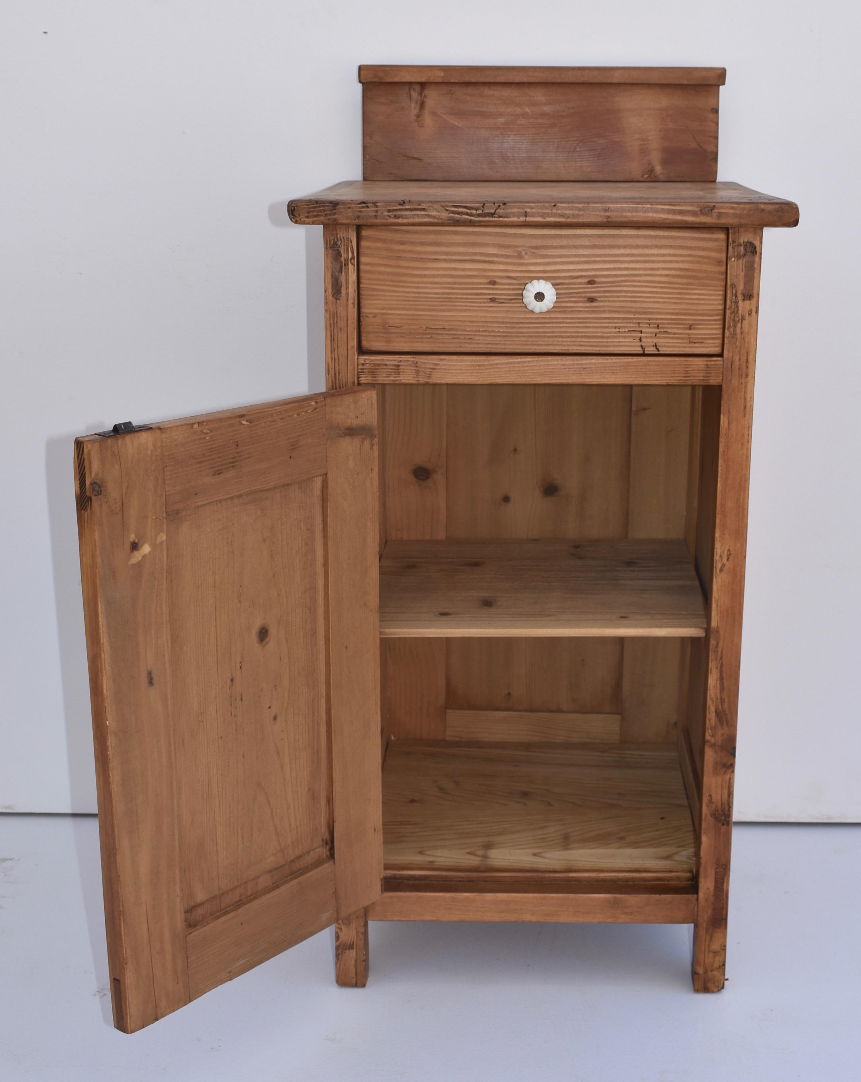 19th Century Pair of Pine Nightstands with Removable Splash Back