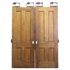 Pair of Pine Pocket Doors w/ 4 Panels Each + Rollers