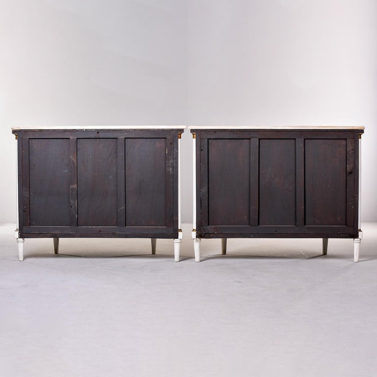 Pair of Pine Regency Style Demilune Cabinets with White Marble Tops For Sale 1