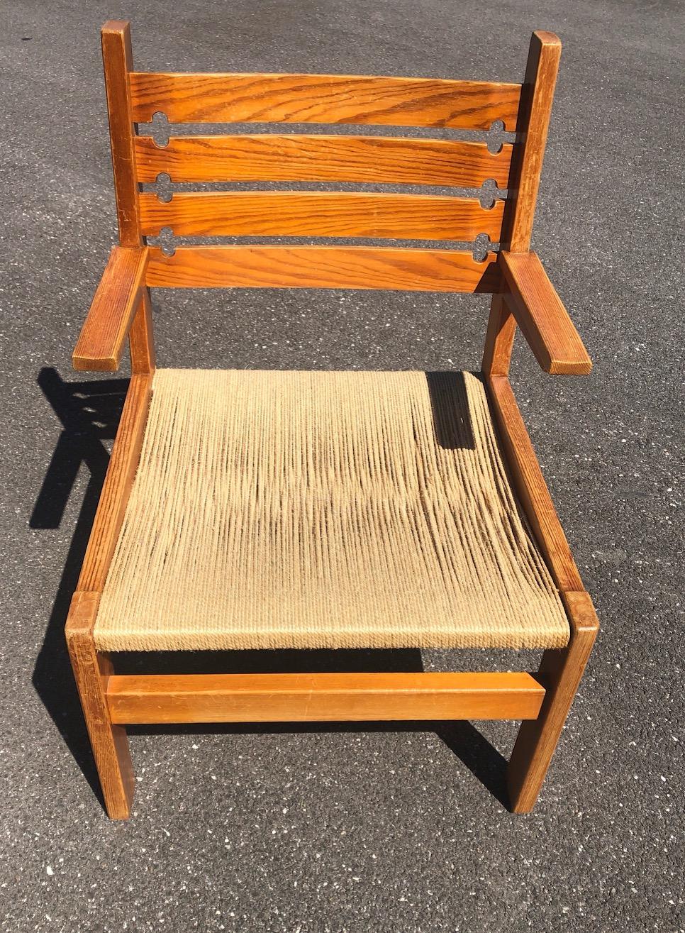 Pair of Pine and Rope Brutalist Armchairs For Sale 2