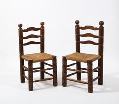 Pair of Pine & Rush Spanish Fireside Chairs, Spain, 1960's