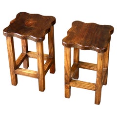 Pair of pine scalloped stools from France, 1960s