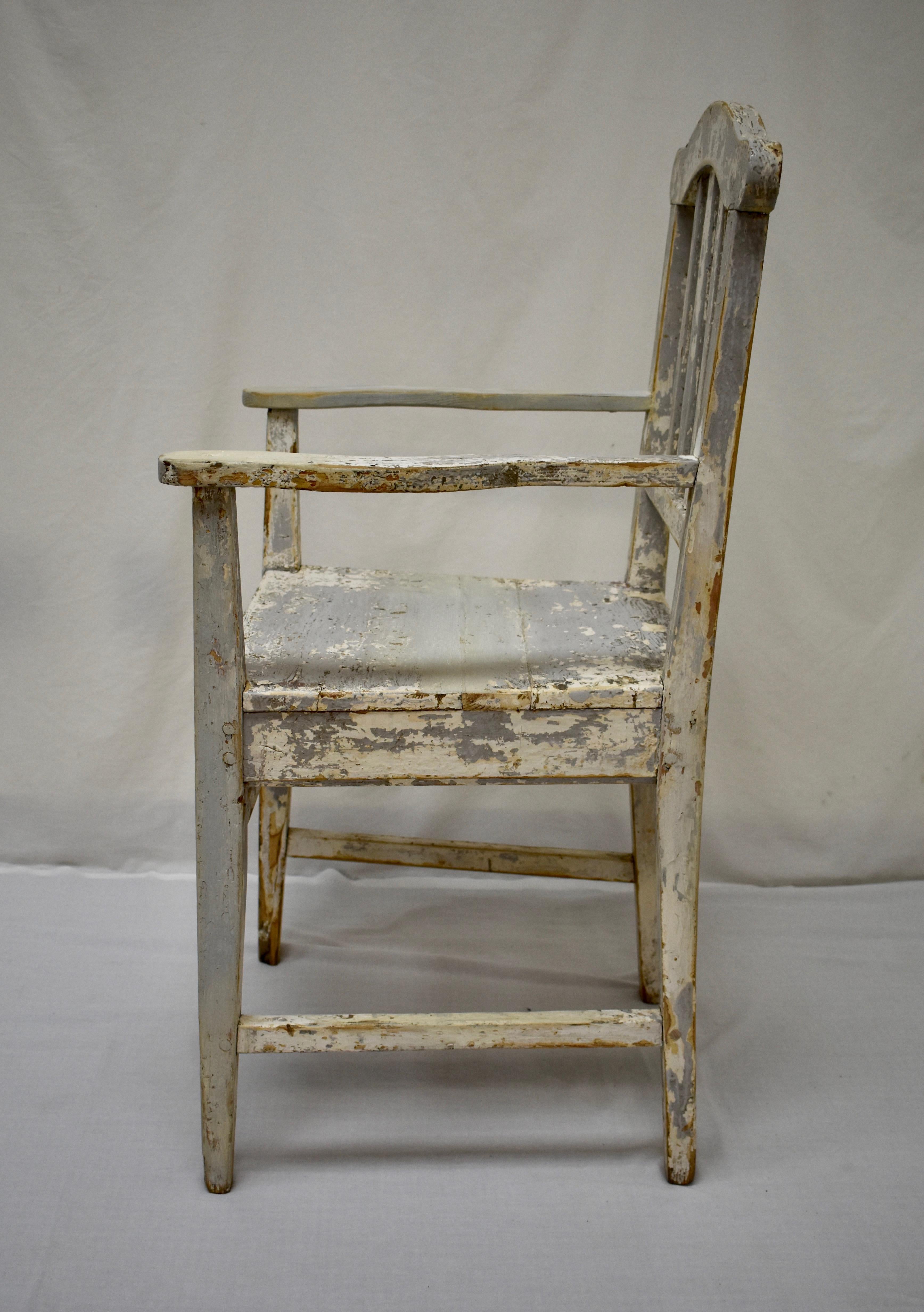 20th Century Pair of Pine Slatback Plank Seat Armchairs