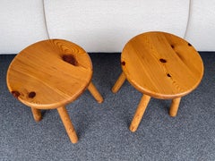 Pair of Pine Stool Attributed to Charlotte Perriand, France, 1960s