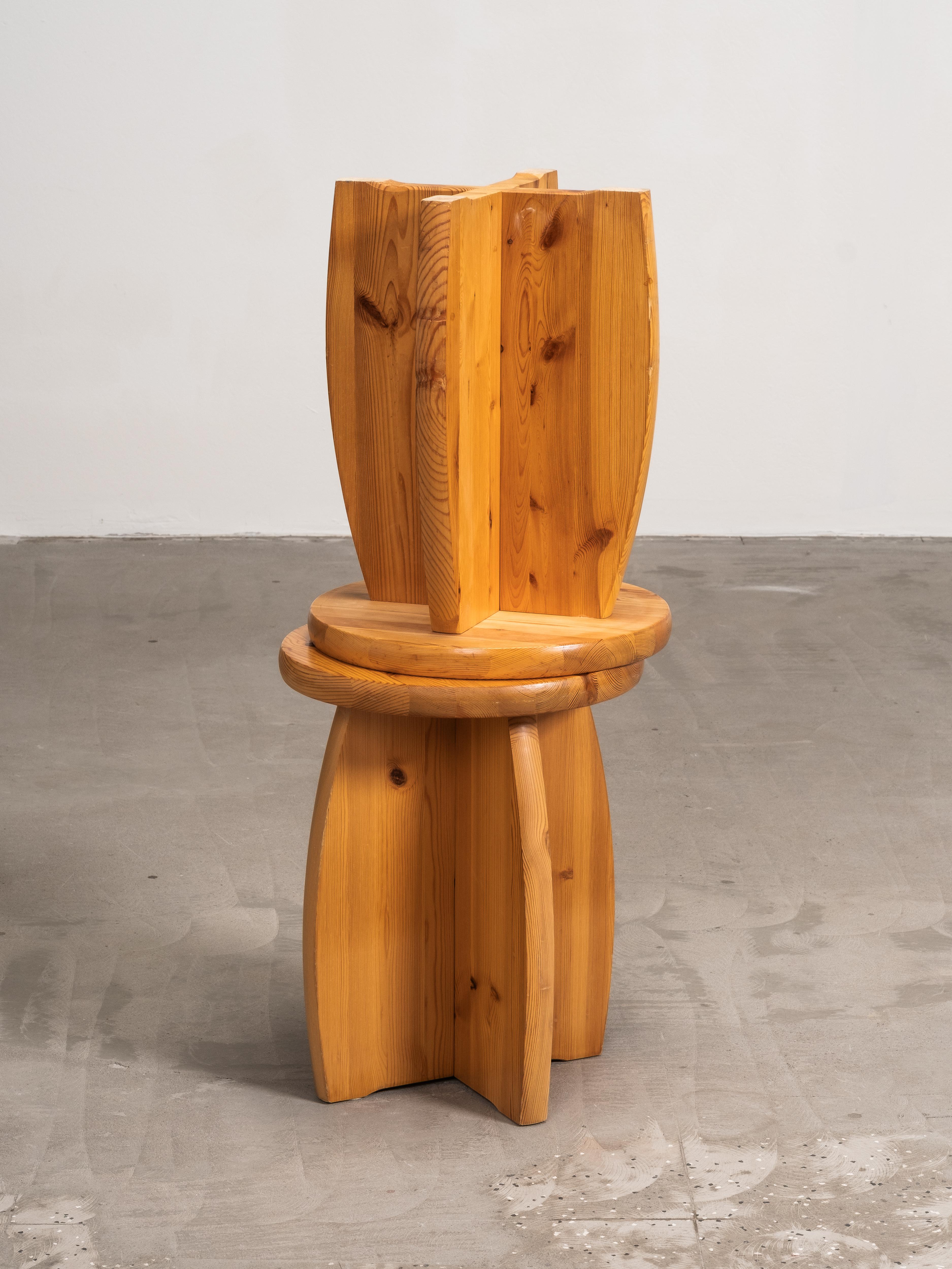 Pair of Pine Stools, Brutalist Style, Sweden, 1970s For Sale 8