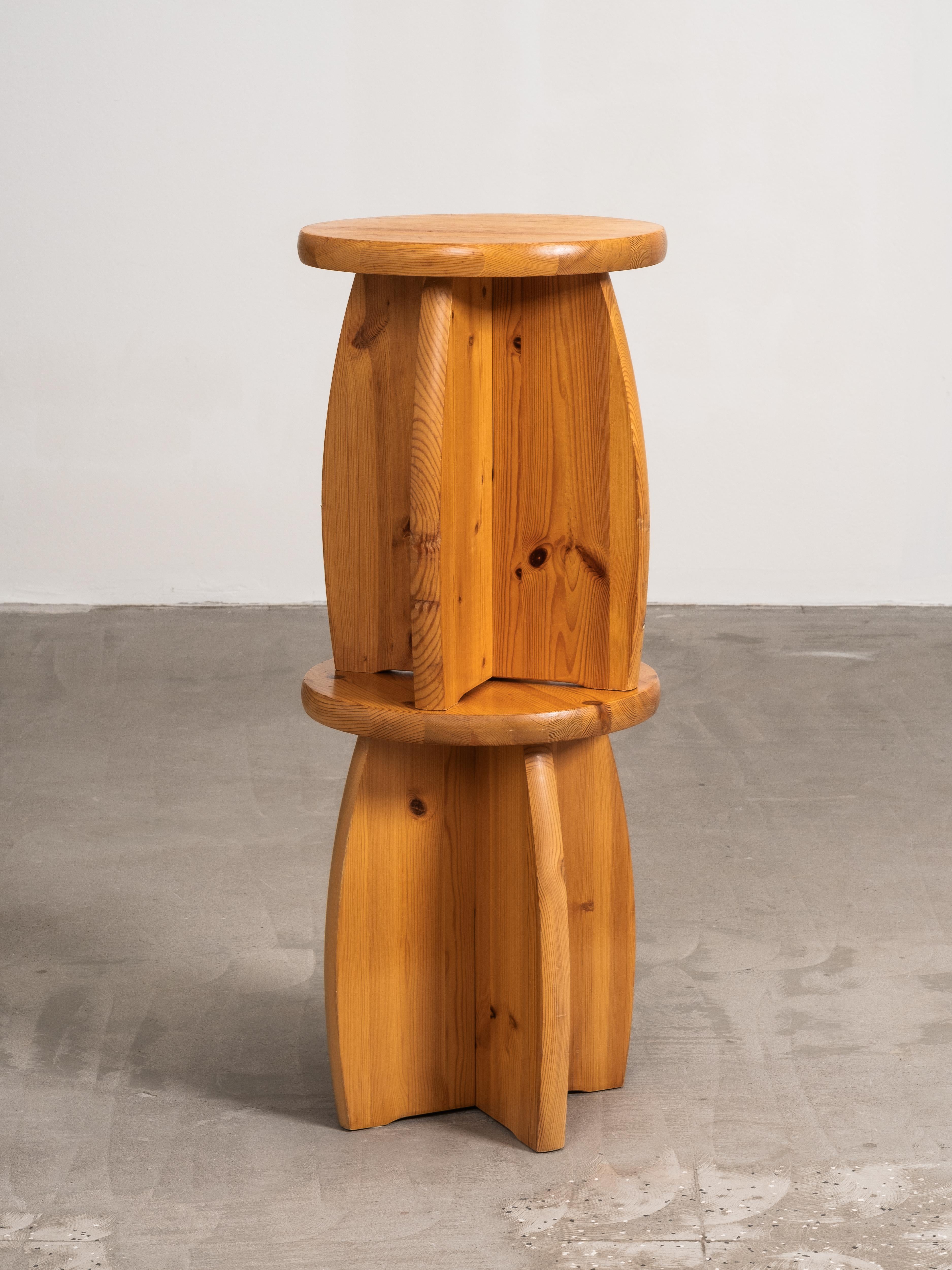 Pair of Pine Stools, Brutalist Style, Sweden, 1970s For Sale 9