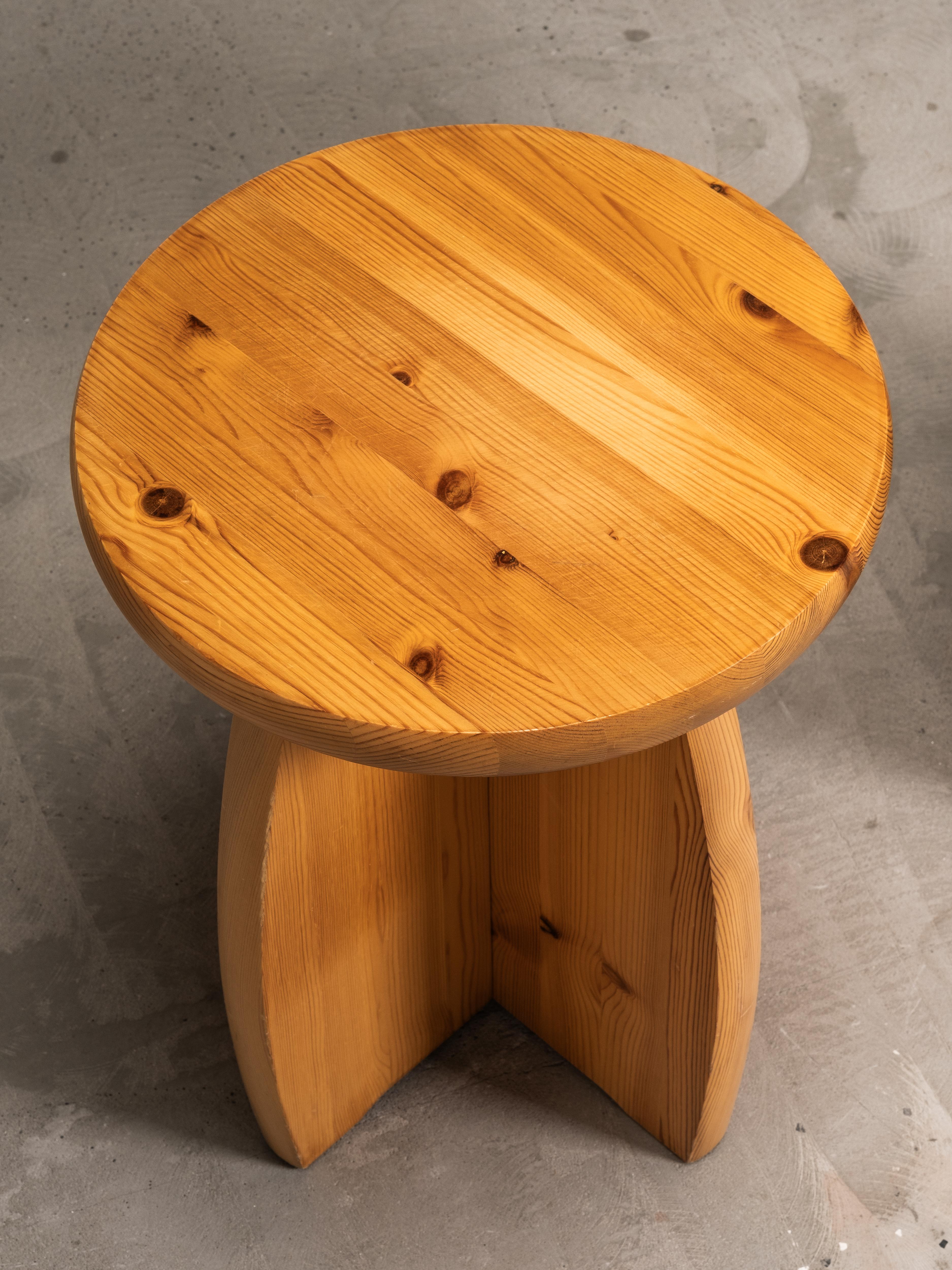 Pair of Pine Stools, Brutalist Style, Sweden, 1970s For Sale 2