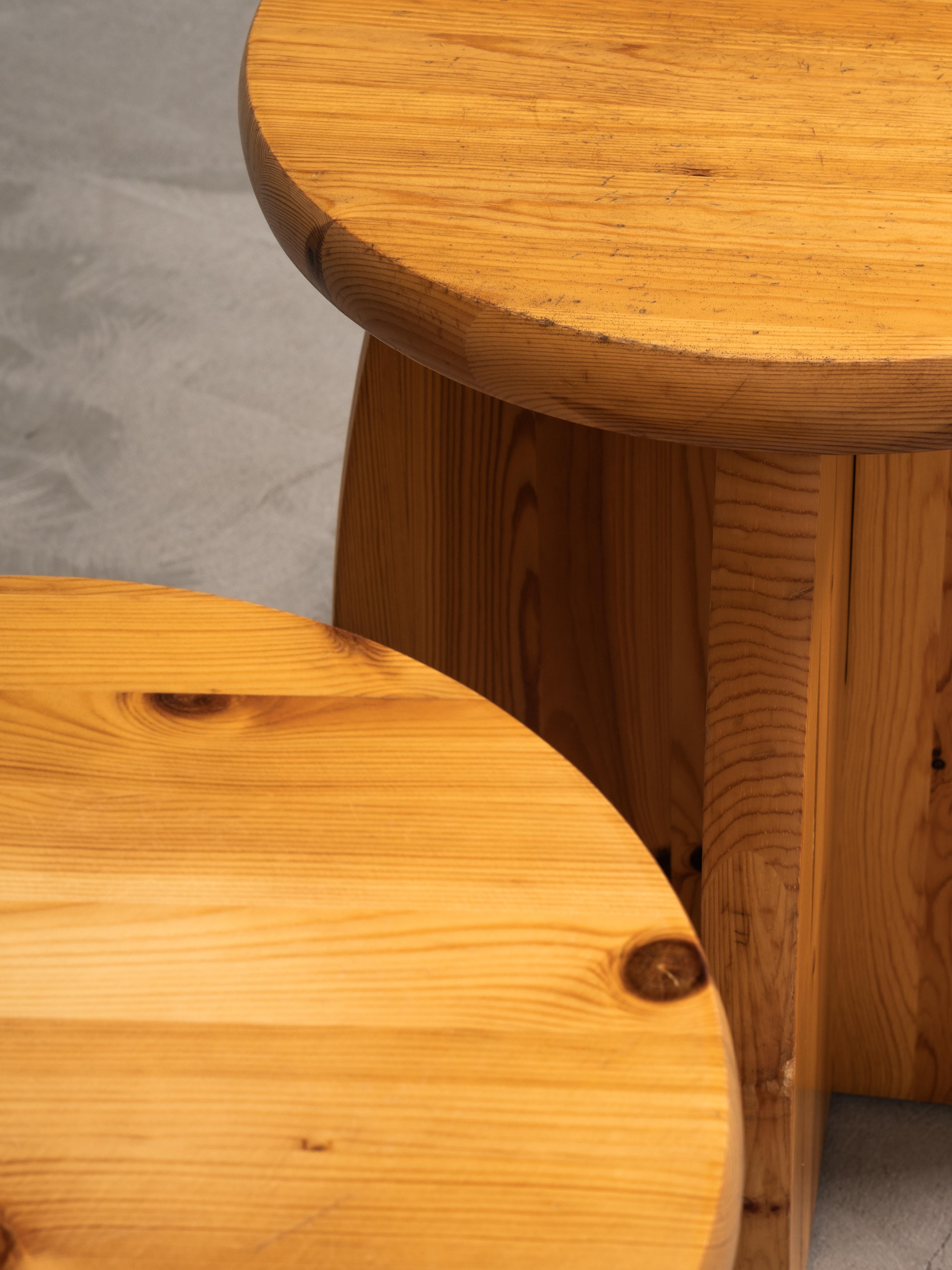 Pair of Pine Stools, Brutalist Style, Sweden, 1970s For Sale 4