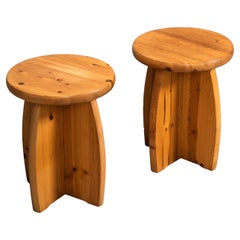 Pair of Pine Stools, Brutalist Style, Sweden, 1970s