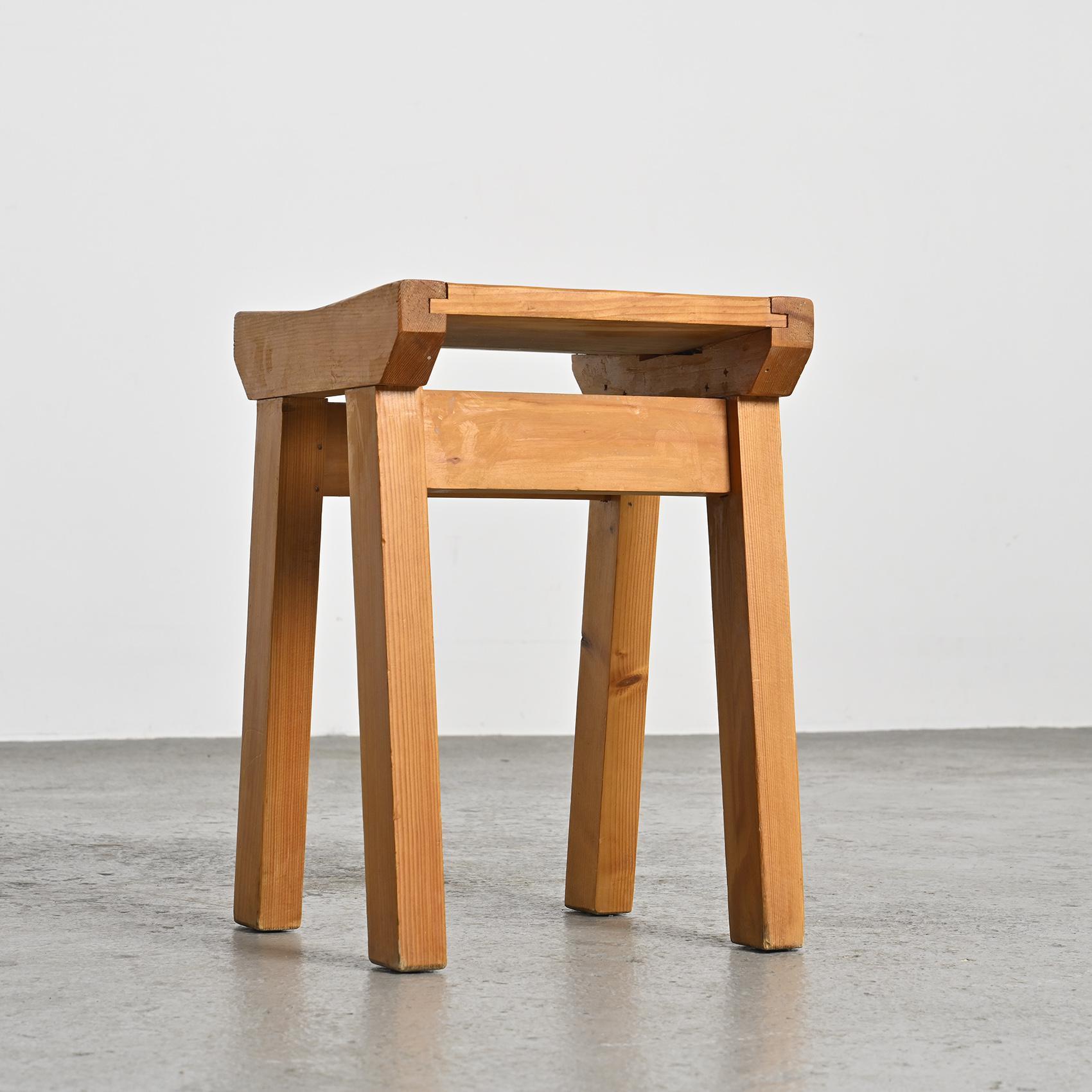 20th Century Pair of pine stools by Christian Durupt, Les Arcs 1960 For Sale