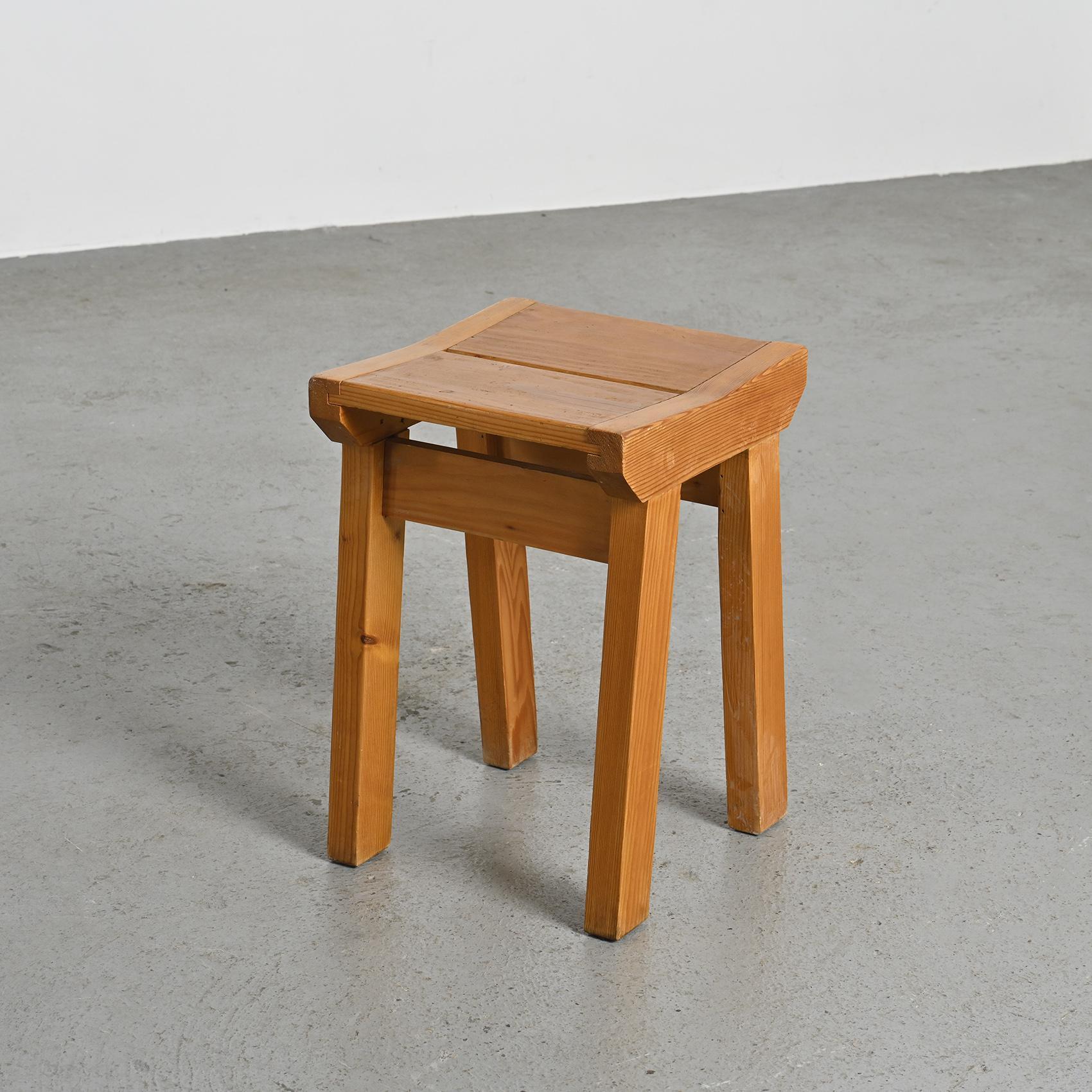 Pair of pine stools by Christian Durupt, Les Arcs 1960 For Sale 1