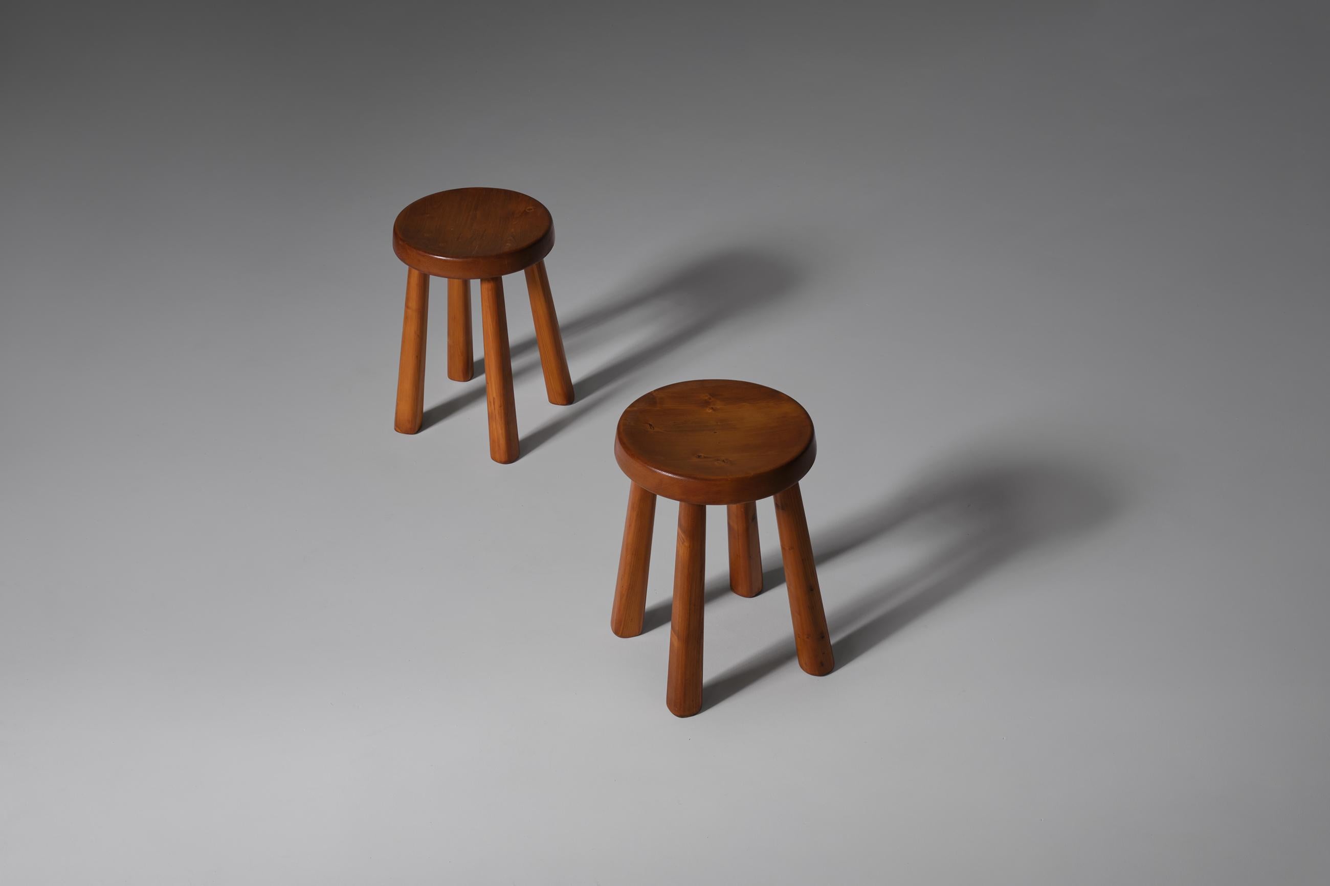 Pair of Pine Stools for the Les Arcs Ski Resort In Good Condition In Rotterdam, NL
