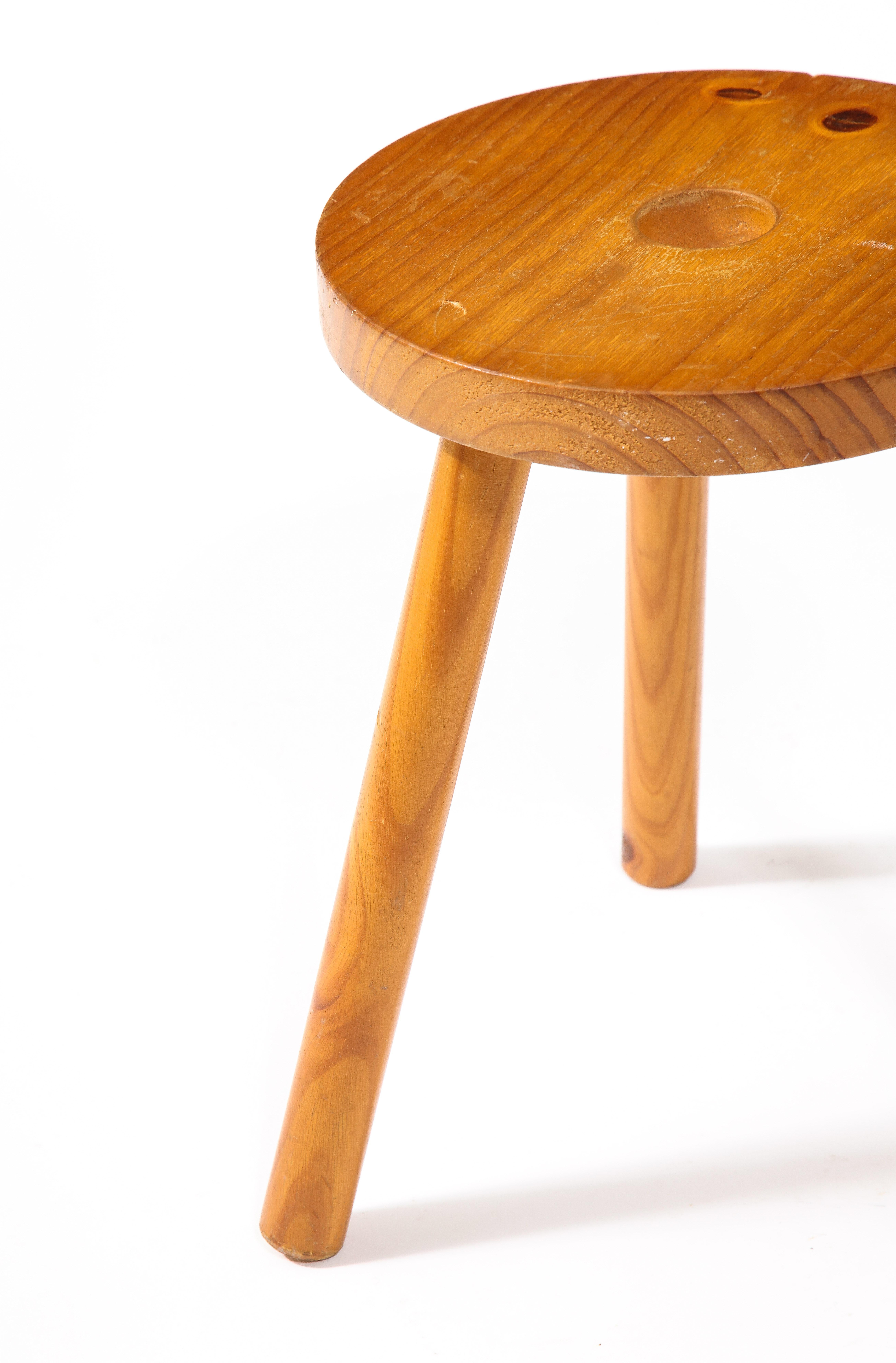 Pair of Round Pine Stools, France 1960's For Sale 5