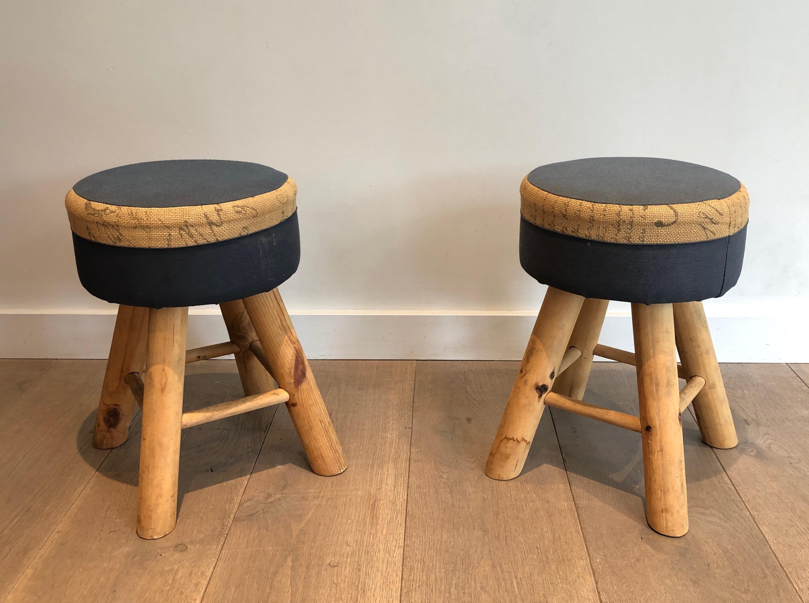 Pair of Pine Stools, French Work, circa 1970 For Sale 6