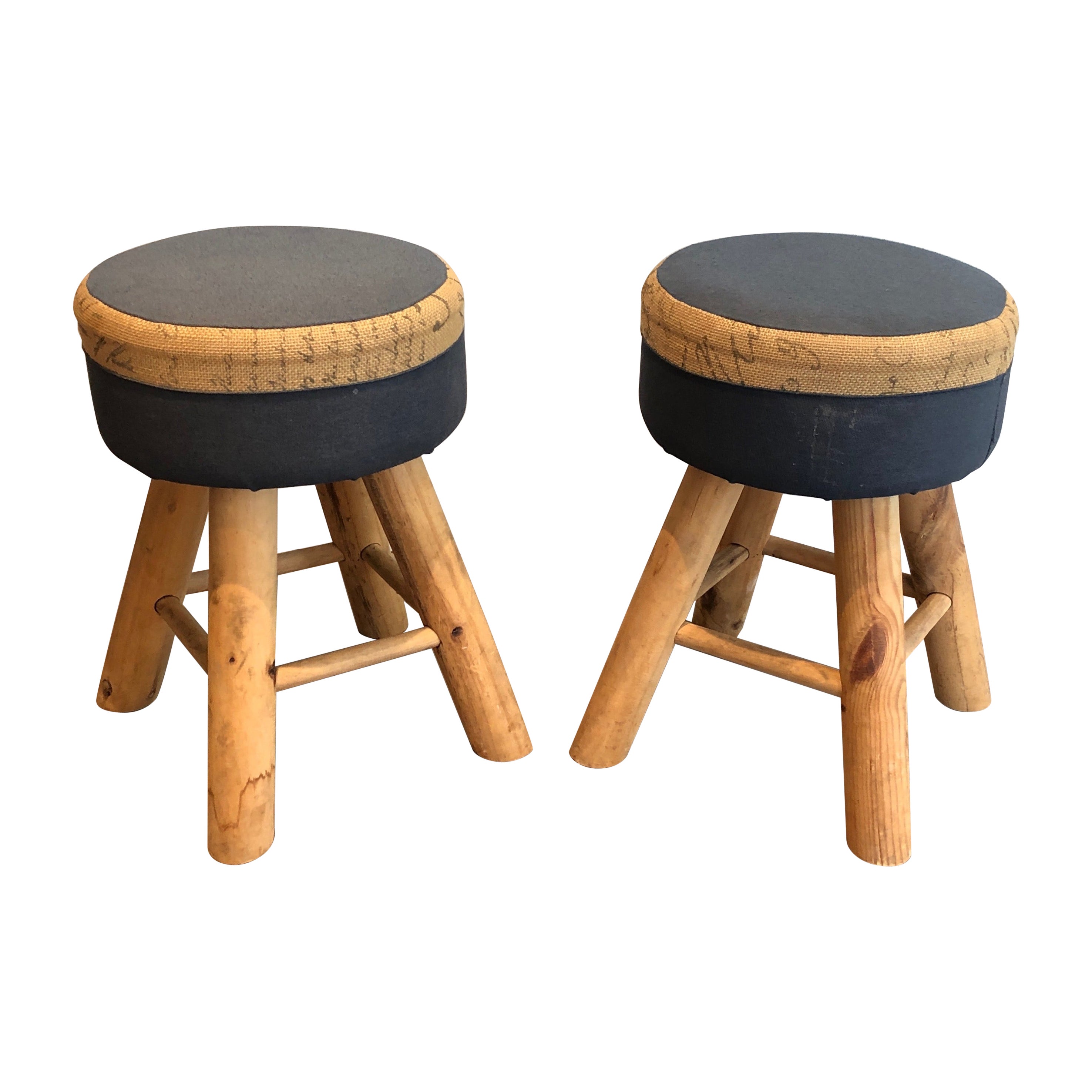 Pair of Pine Stools, French Work, circa 1970