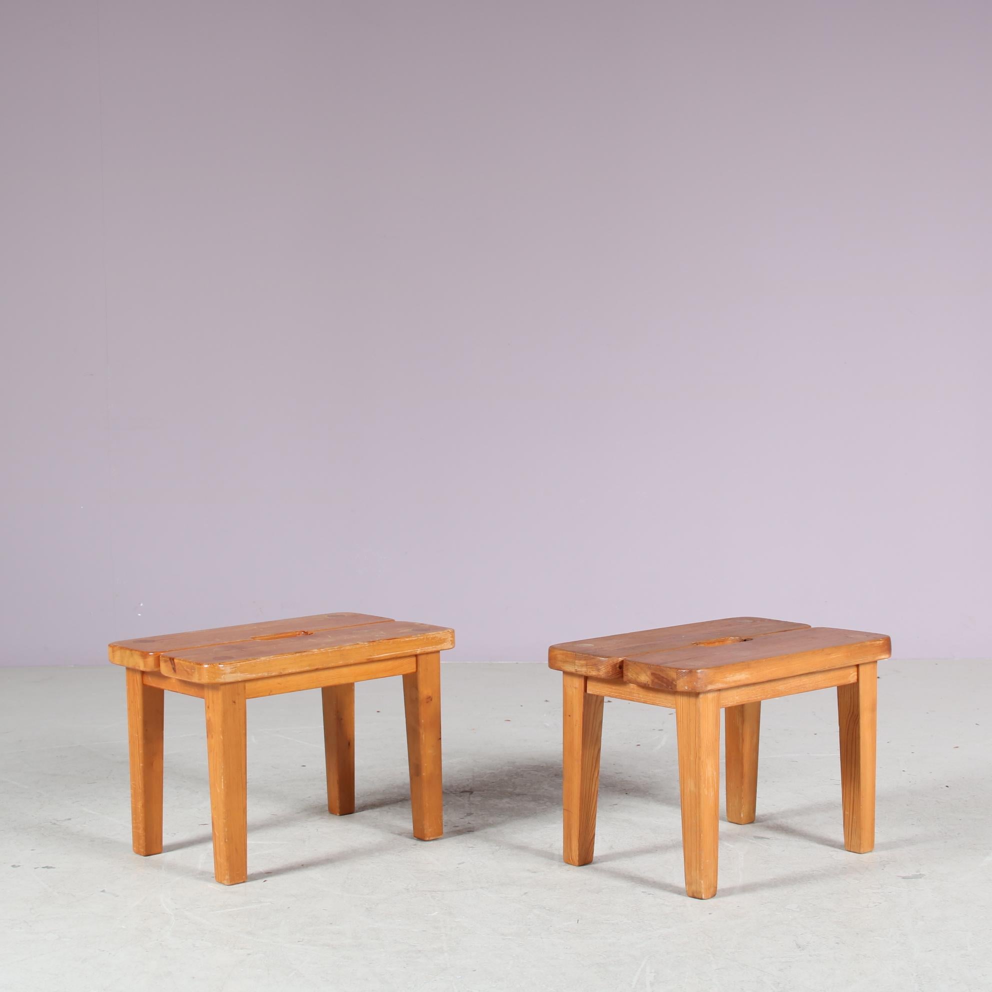 Scandinavian Modern Pair of Pine Stools from Sweden, 1940 For Sale