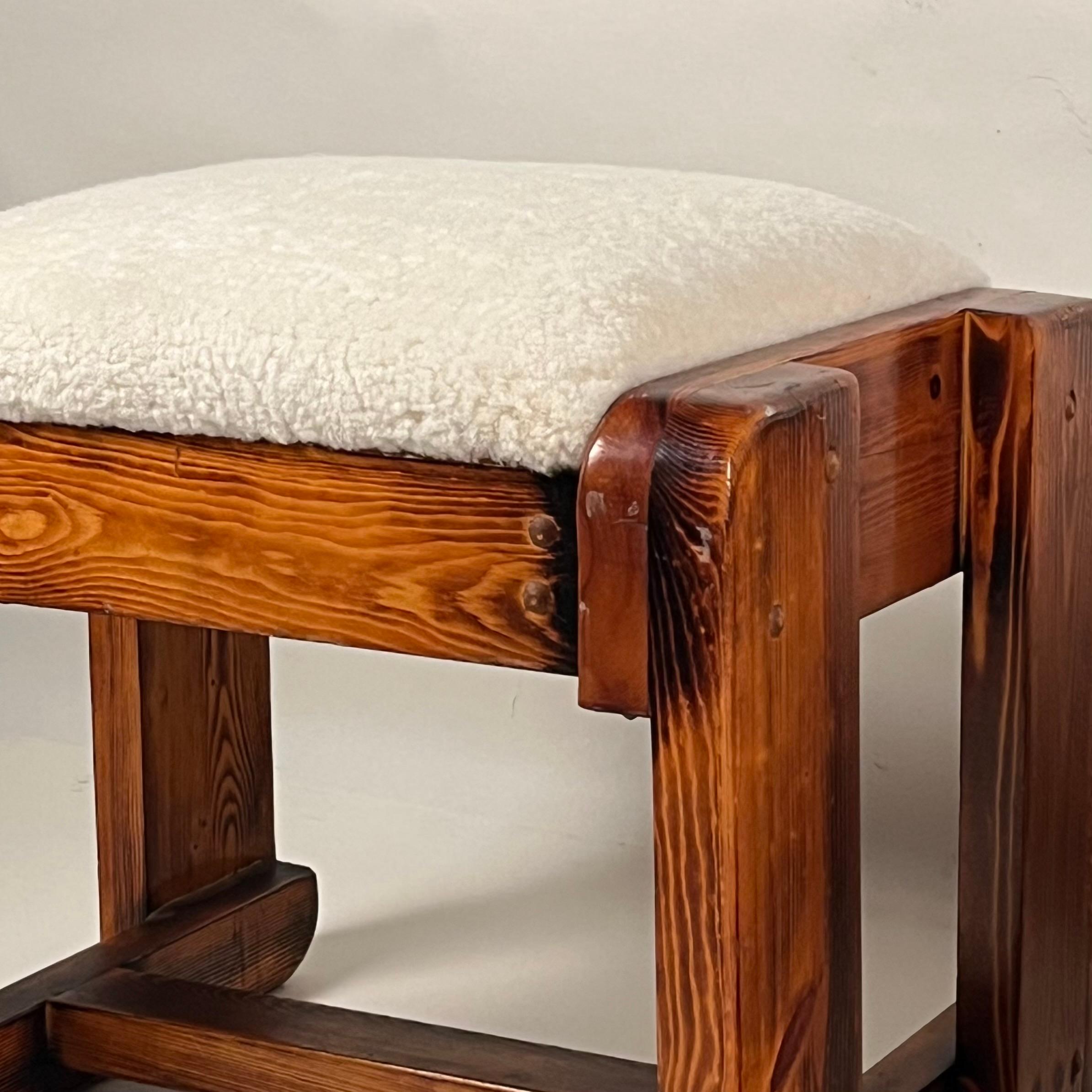 Pair of Pine Stools with Shearling Upholstery For Sale 4