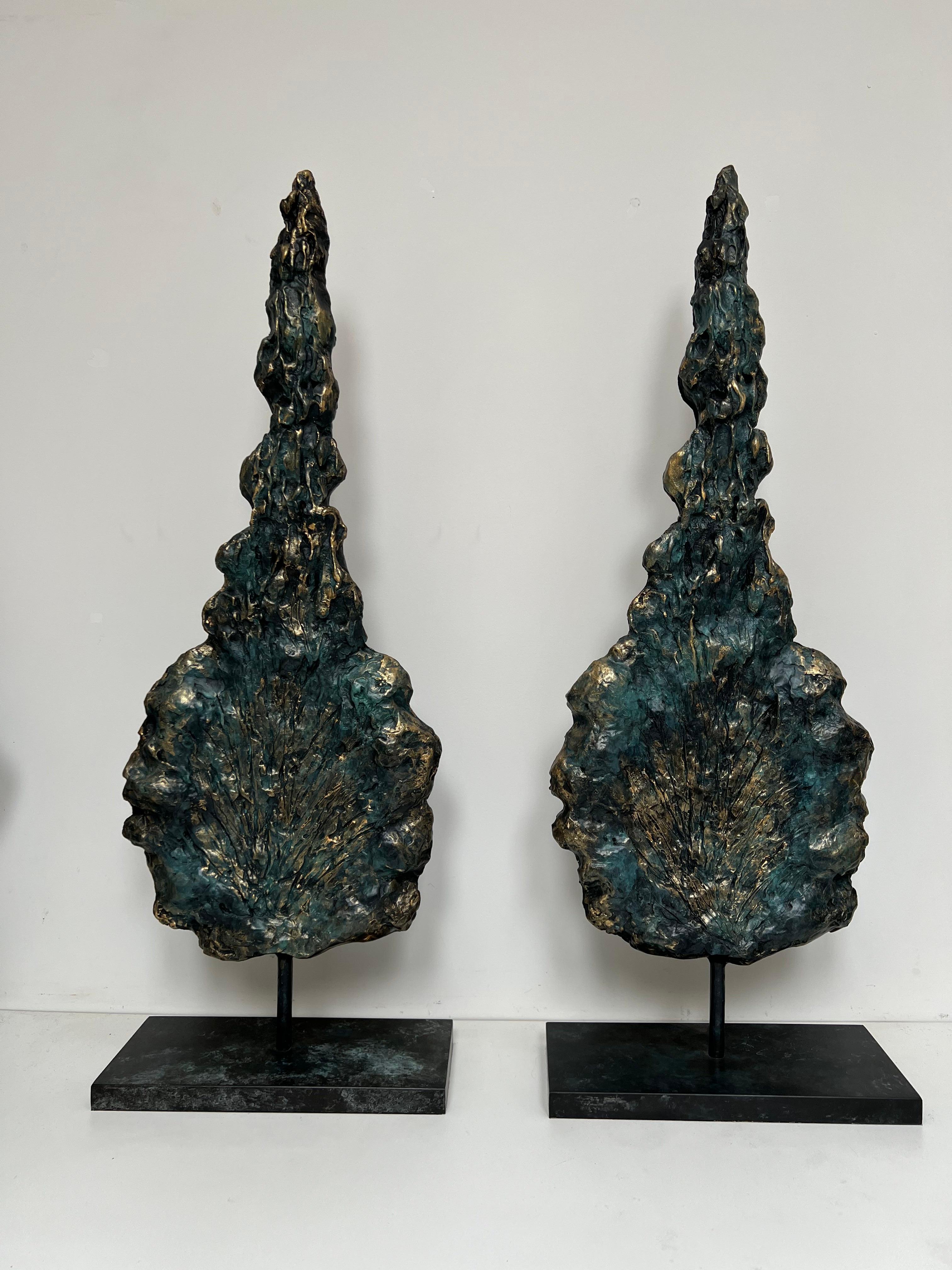 Modern Pair pine trees, bronze, one of a kind  For Sale