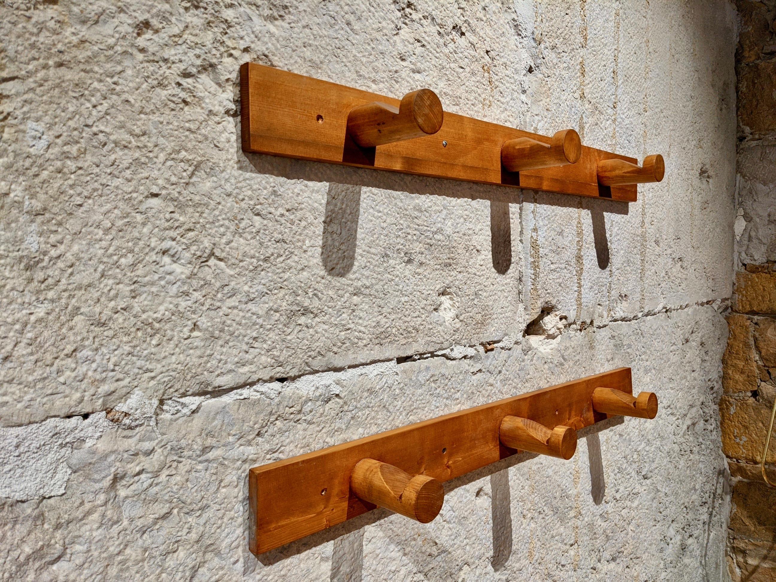 Mid-Century Modern Pair of Pine Wood Coat Hooks by Charlotte Perriand for Les Arcs