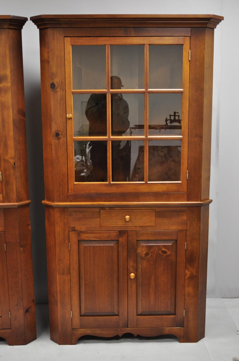 Pair of Pine Wood Colonial Style Corner Cupboard China by Tom