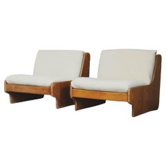 Pair of Pine Wood Low Chairs from Spain 1960s