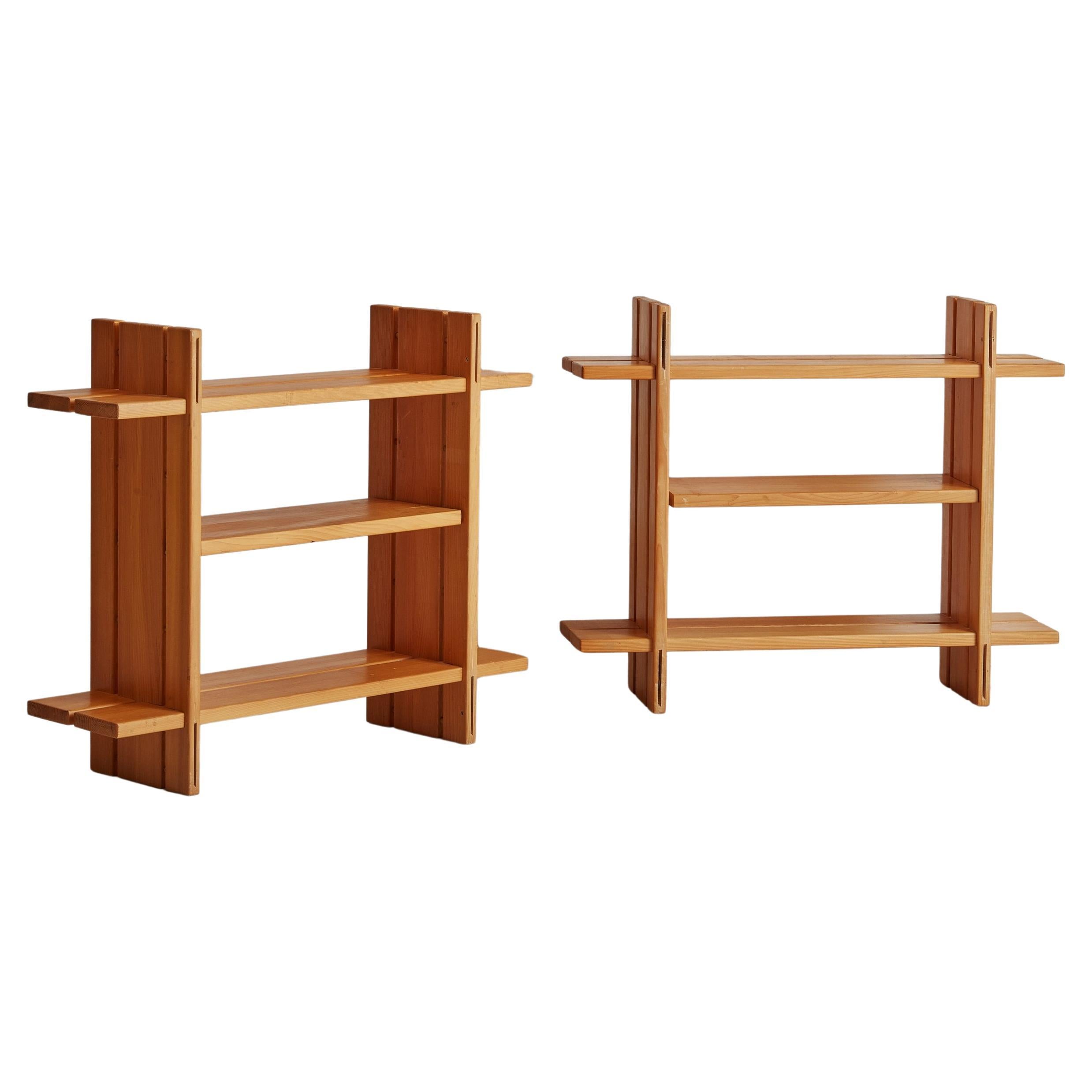 Pair of Pine Wood Shelves by Maison Regain, France 1980s
