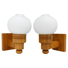 Pair of Pine Wood Swedish Wall Lamps by Aneta, 1970s