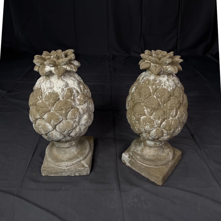 Pair of Pineapple Cast Stone Finials For Sale at 1stDibs