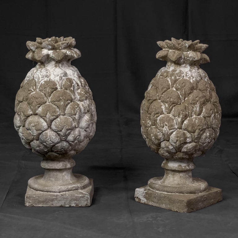 Pair of Pineapple Cast Stone Finials For Sale at 1stDibs