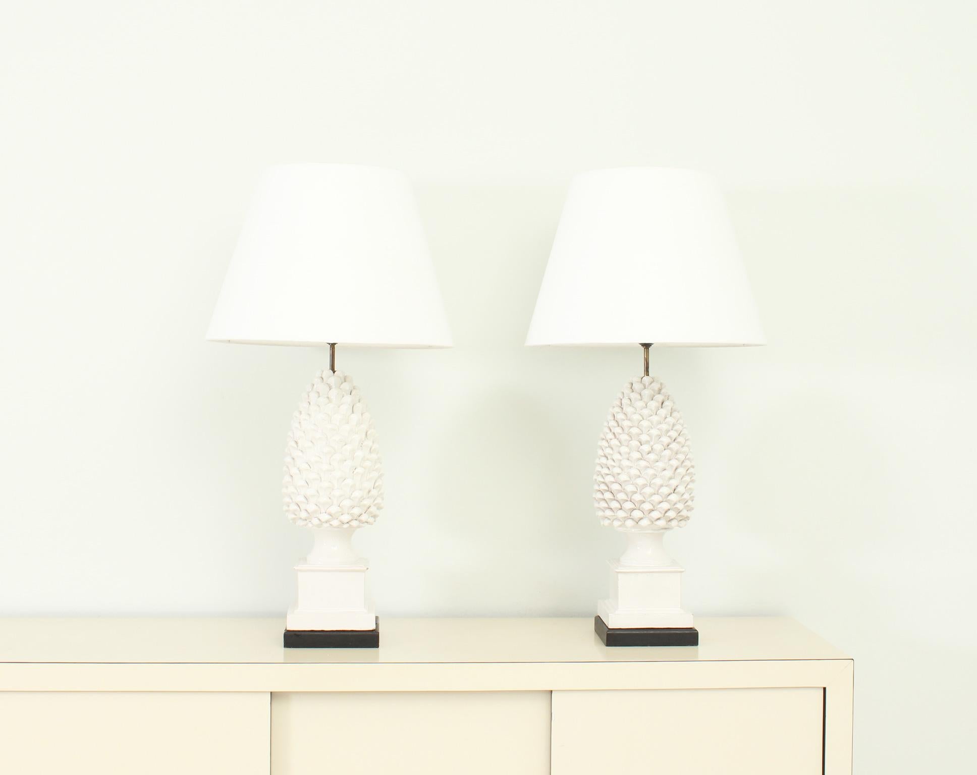 Mid-Century Modern Pair of Pineapple Ceramic Table Lamps by Antonio Campuzano, Spain, 1960's For Sale