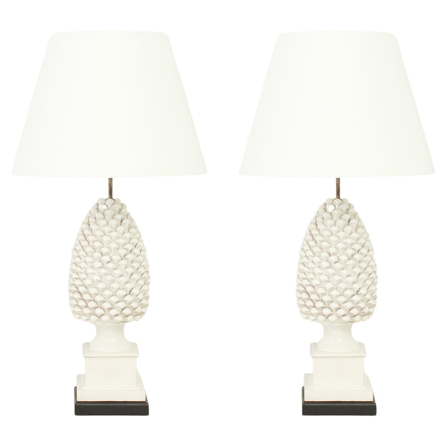 Pair of Pineapple Ceramic Table Lamps by Antonio Campuzano, Spain, 1960's For Sale