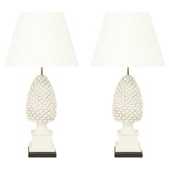 Vintage Pair of Pineapple Ceramic Table Lamps by Antonio Campuzano, Spain, 1960's