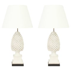 Pair of Pineapple Ceramic Table Lamps by Antonio Campuzano, Spain, 1960's