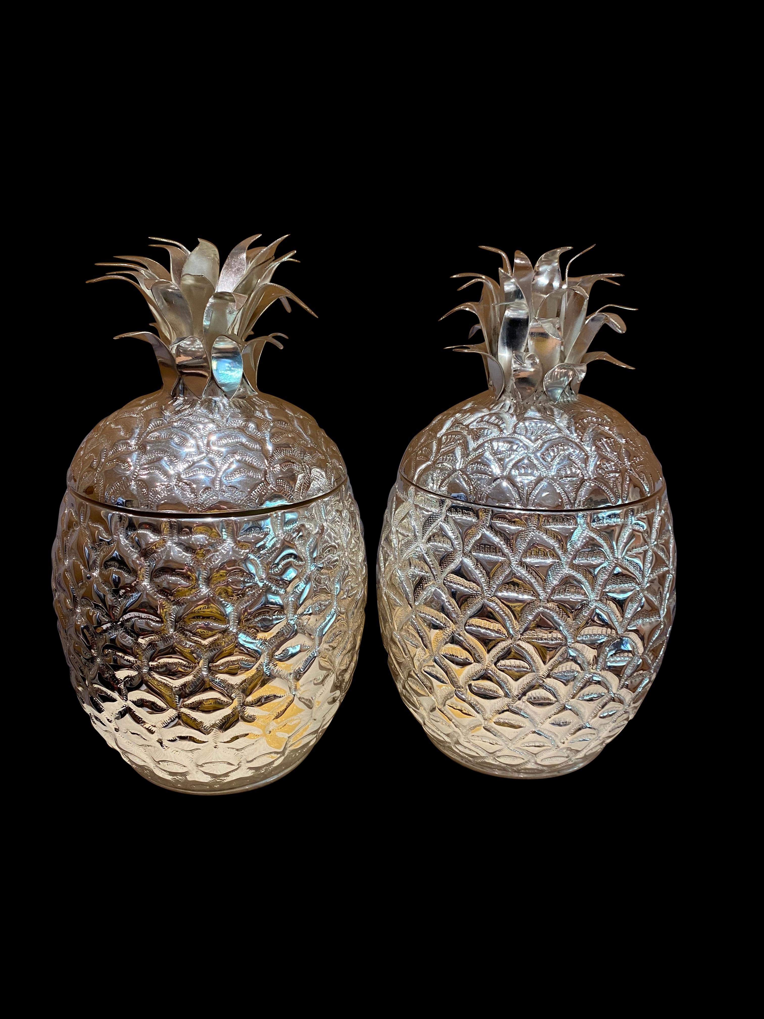 Pair of Pineapple Champagne Buckets, Silver Plate Wine Cooler Holders For Sale 9