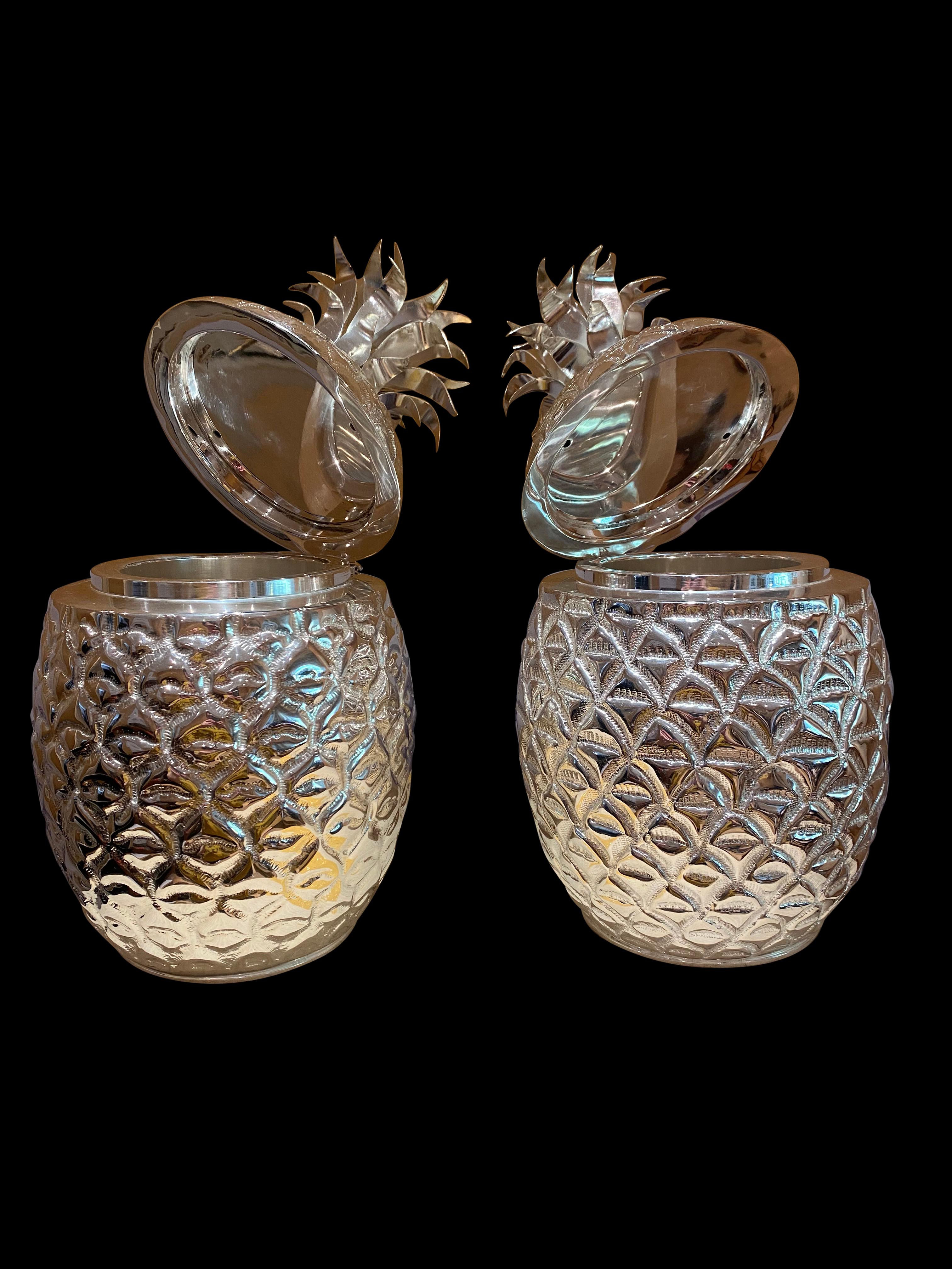 Pair of Pineapple Champagne Buckets, Silver Plate Wine Cooler Holders In Excellent Condition For Sale In London, GB