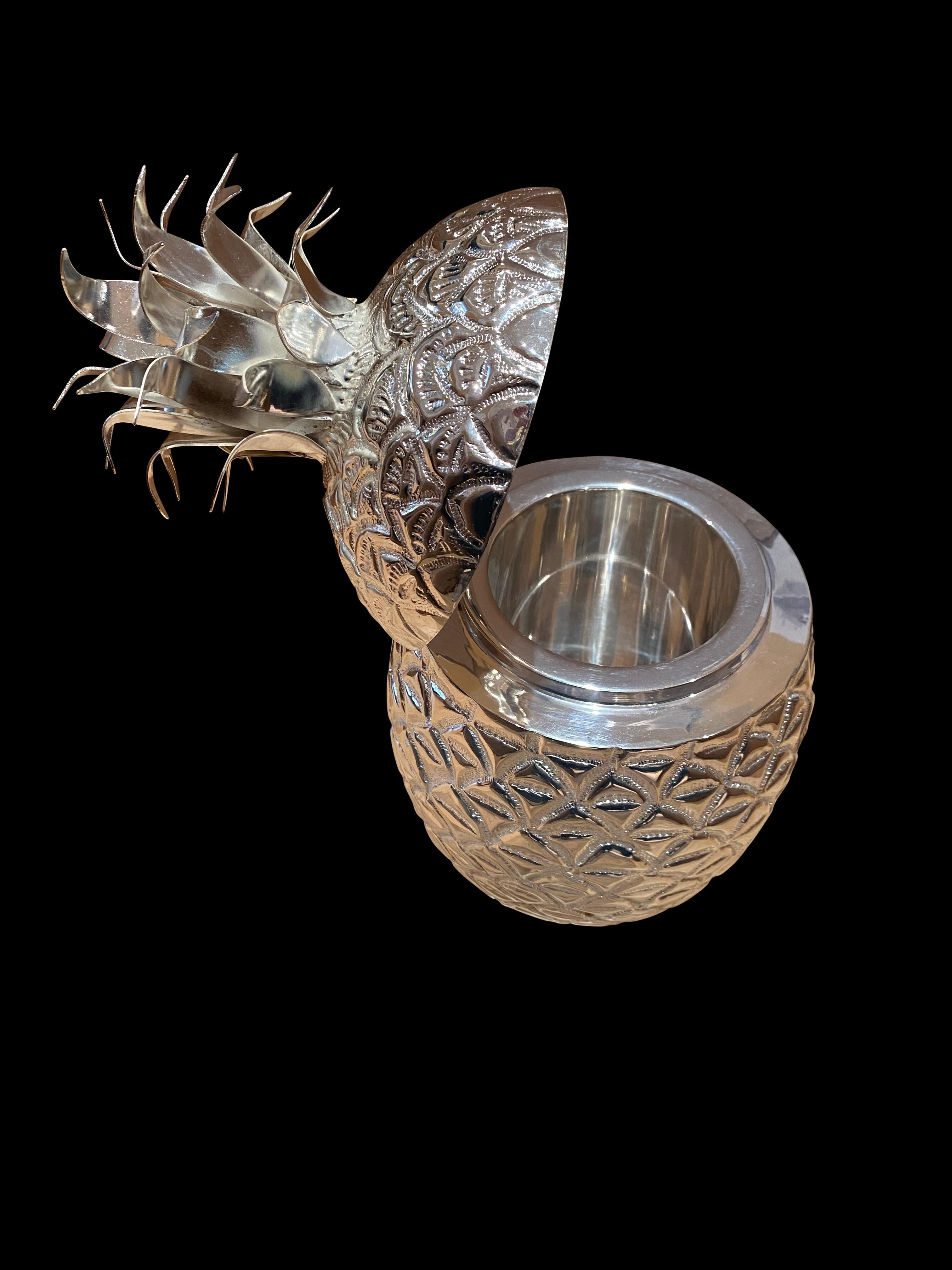 Pair of Pineapple Champagne Buckets, Silver Plate Wine Cooler Holders For Sale 4