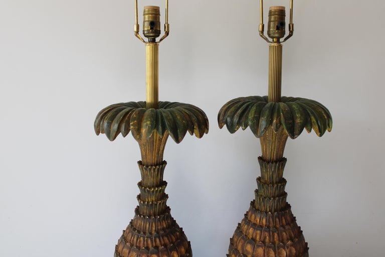 Brass Pair of Pineapple Lamps  For Sale
