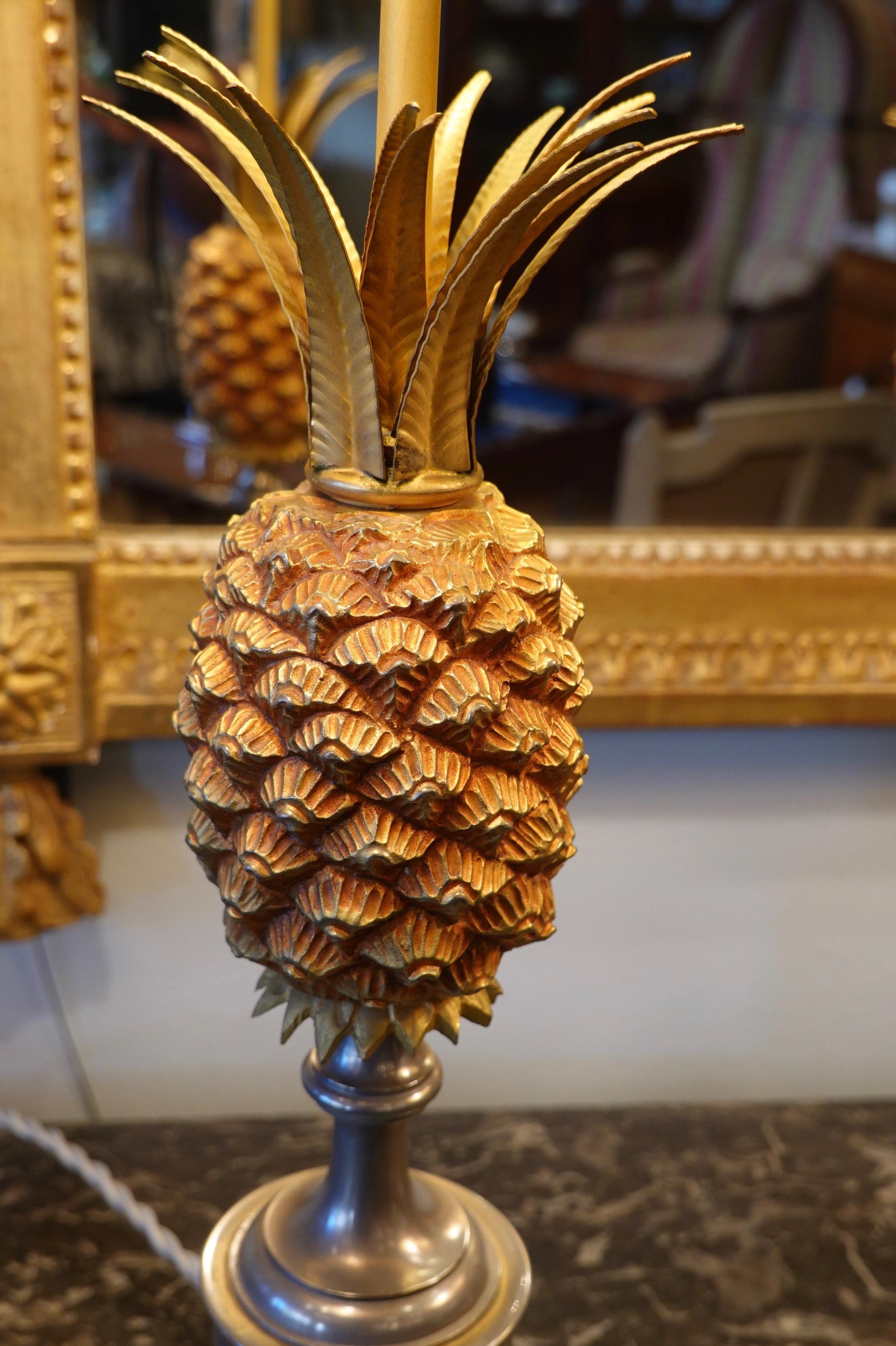 20th Century Pair of Pineapple Lamps with Metal Shades in the Style of Jansen or Charles