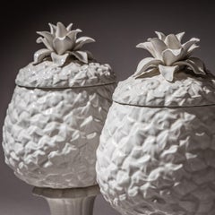 Pair of Pineapple Lidded Vases in Porcelain, 20th Century