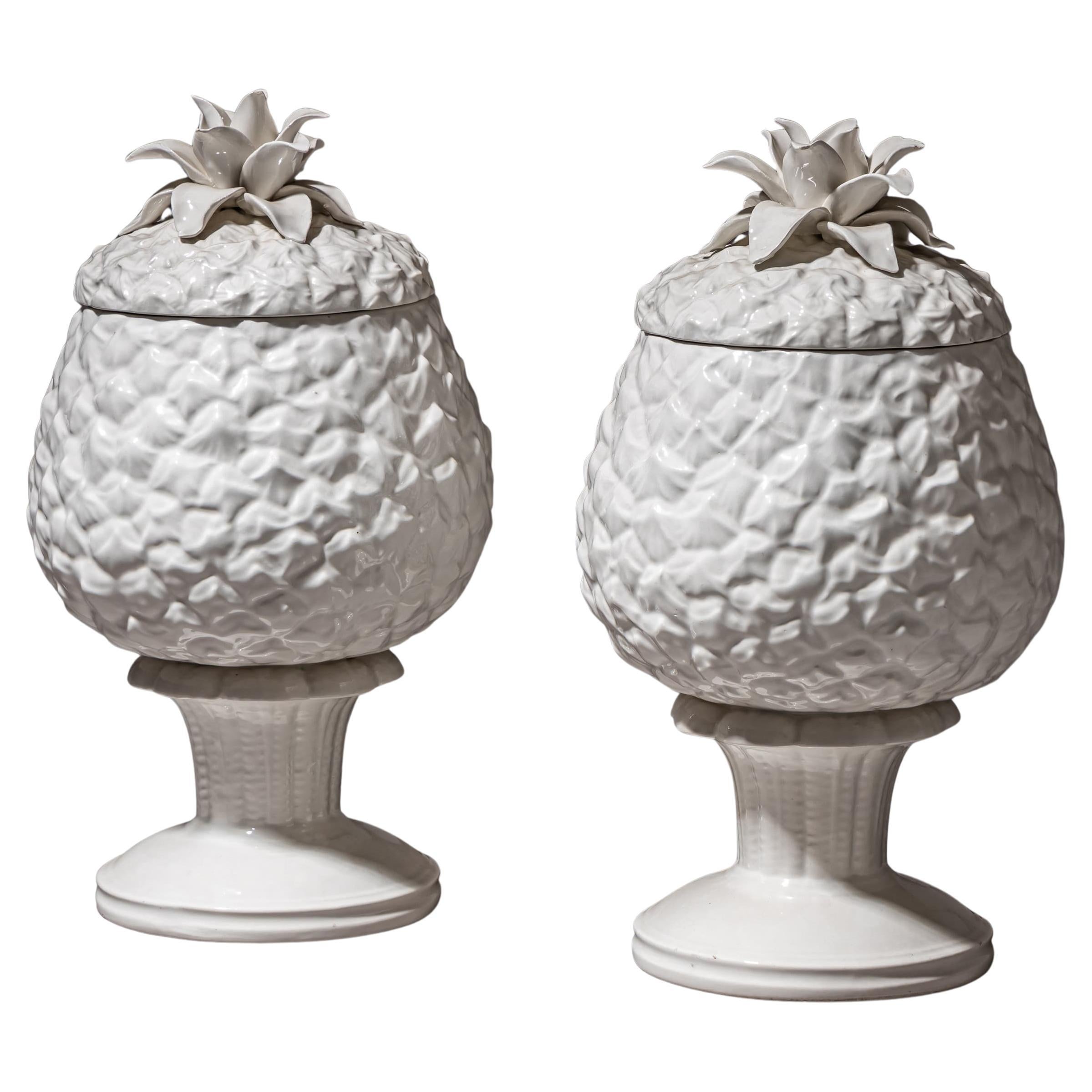Pair of Pineapple Lidded Vases in Porcelain, 20th Century For Sale