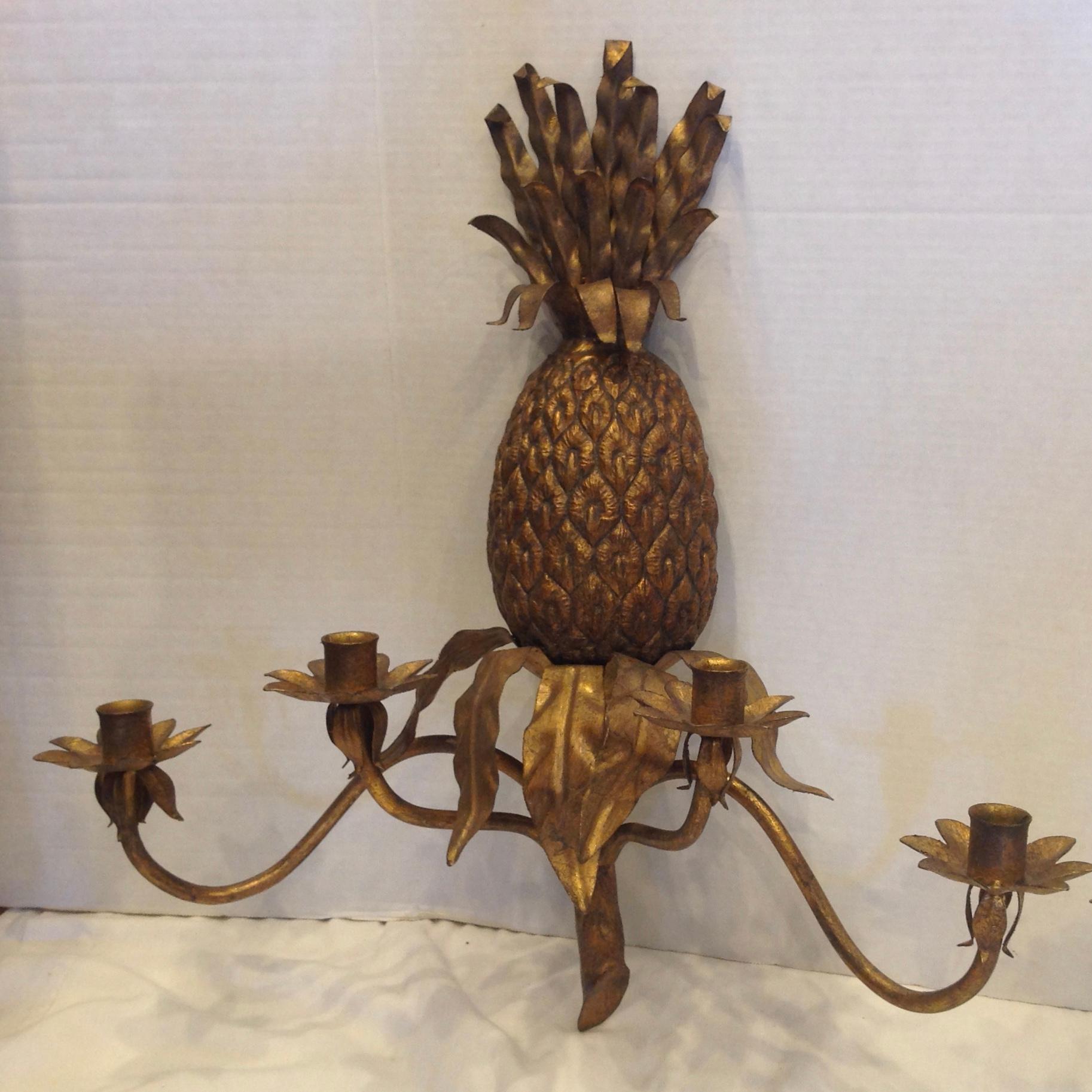 Late 20th Century Pair of Pineapple Motif Sconces 