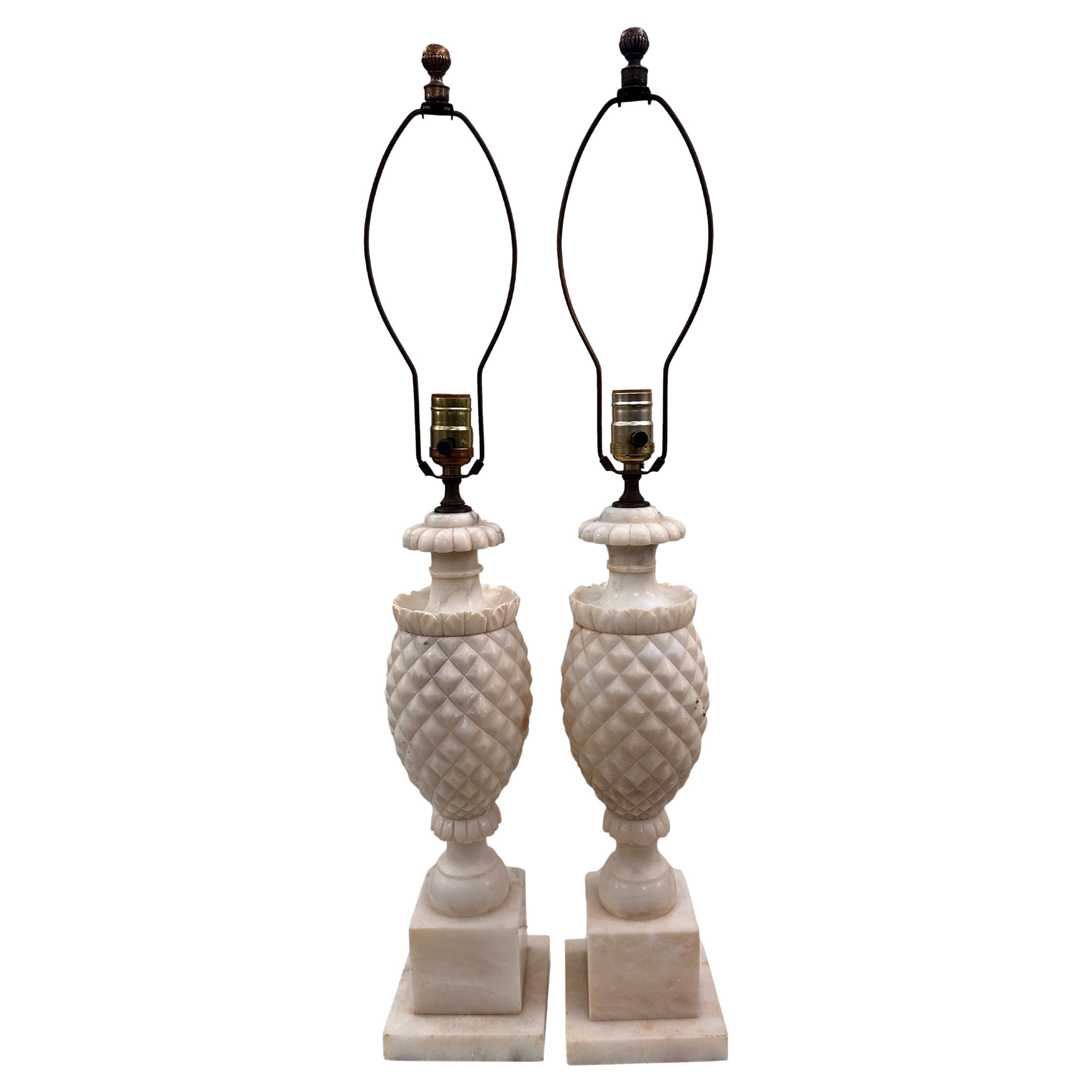 Pair of Pineapple Shaped Alabaster Lamps For Sale