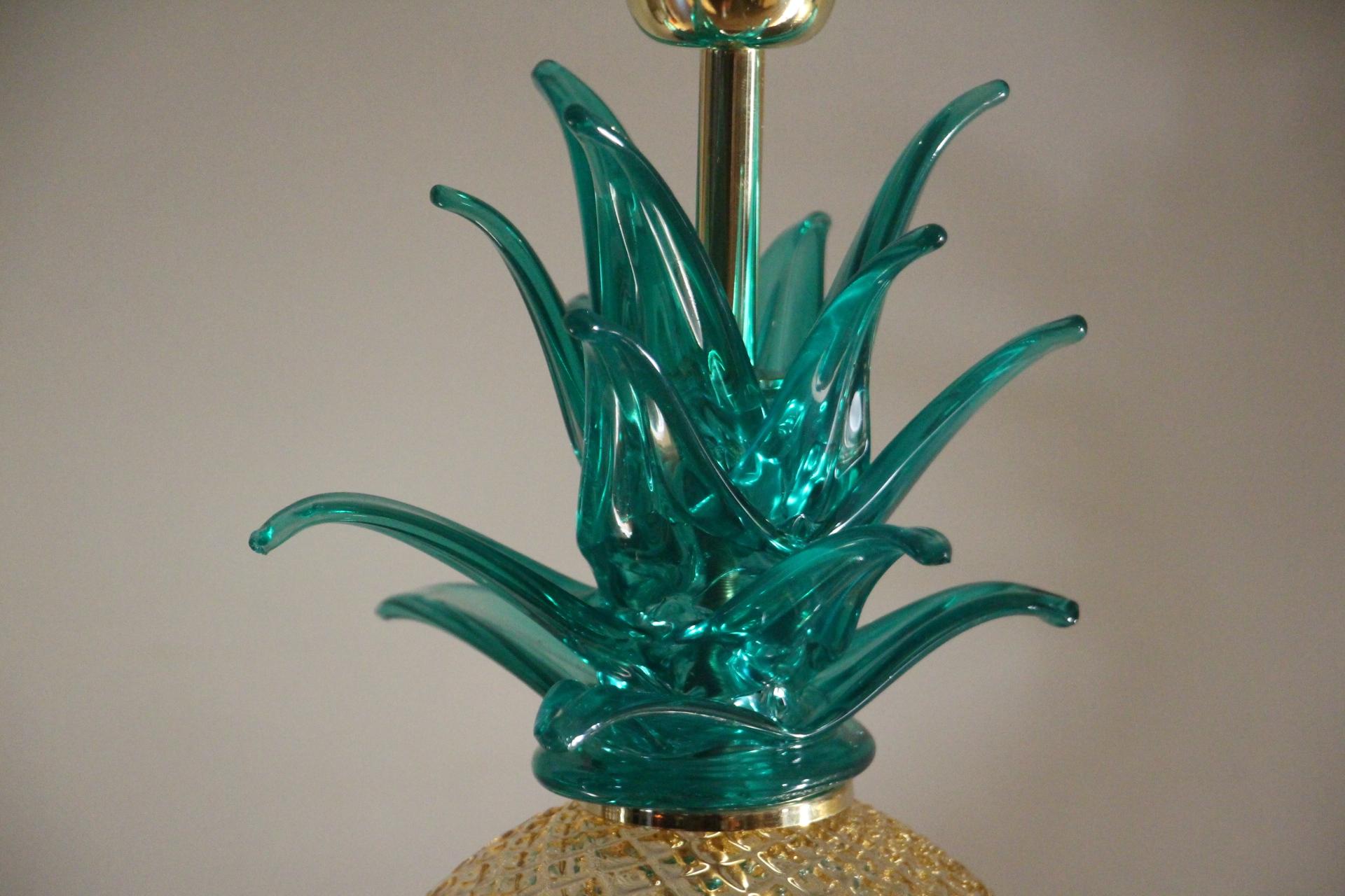 Paire de lampes de table ananas en verre de Murano de couleur vert émeraude et ambre Excellent état - En vente à Saint-Ouen, FR