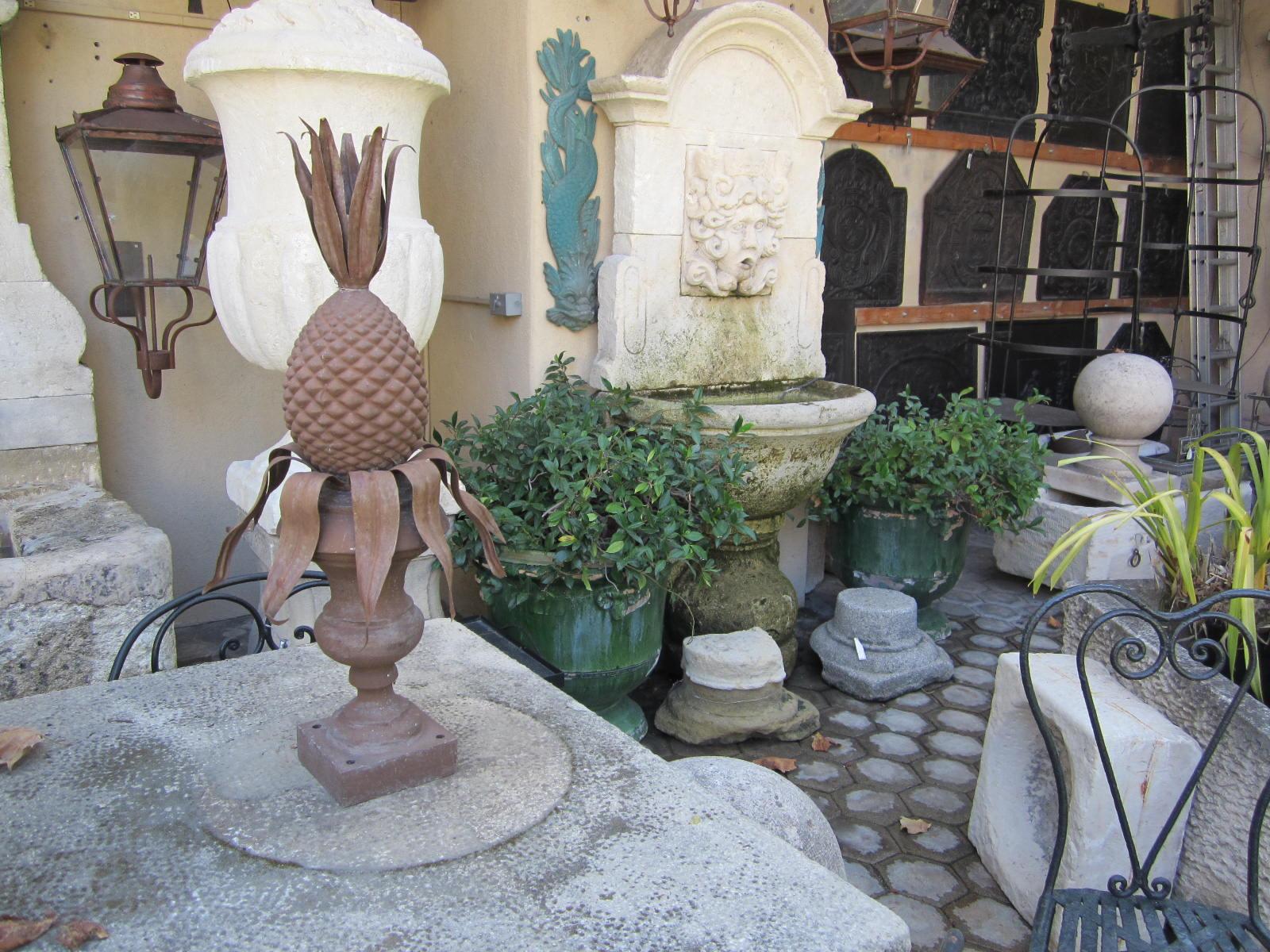 Art Deco Pair Pineapple Antique Decorative Rustic Finials Sculpture Los Angeles For Sale 2