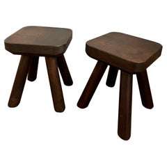 Pair of Pinewood End Tables / Stools, Italy, 1970