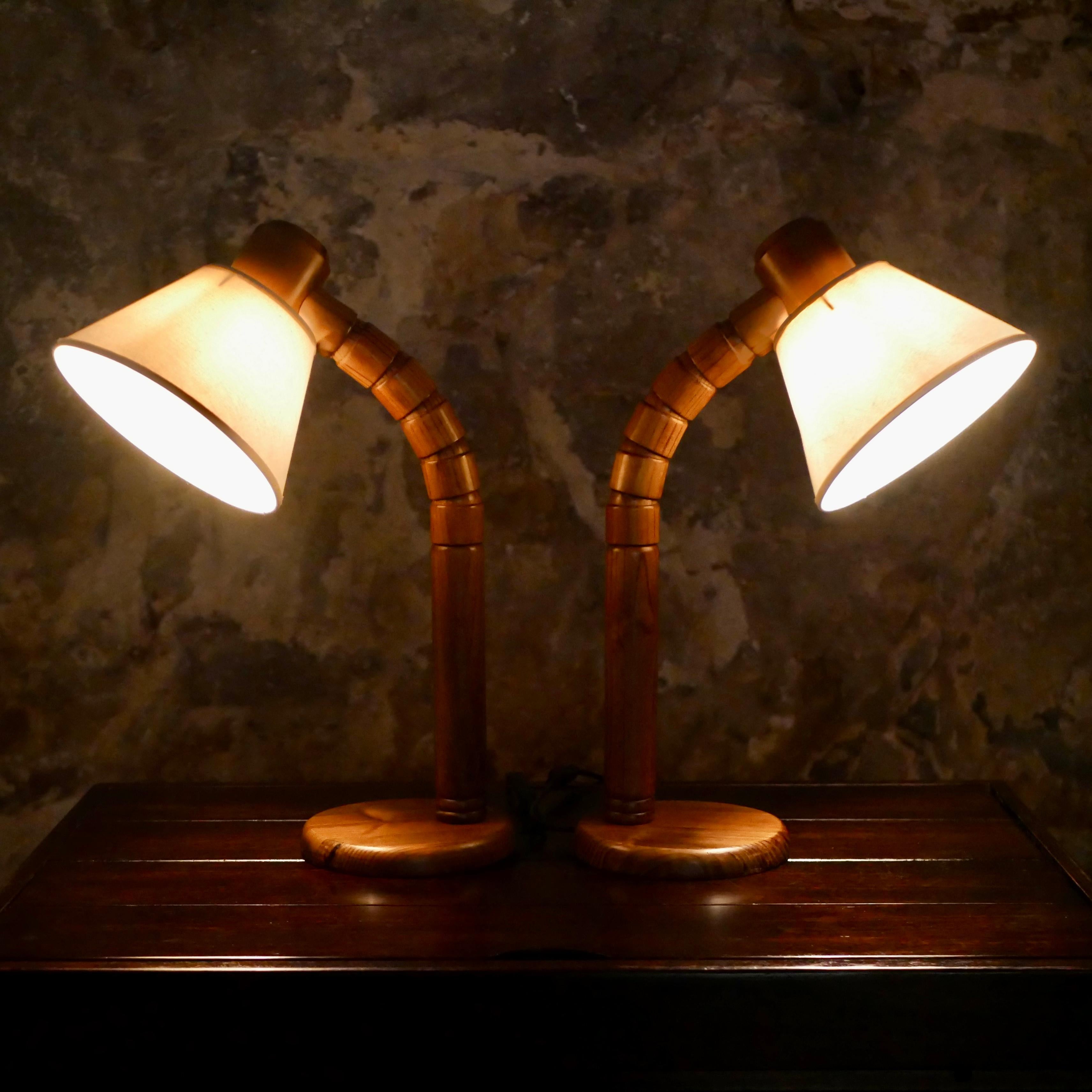 Pair of pinewood table lamps by Solbackens Svarveri, Sweden, 1970s For Sale 4