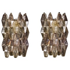 Pair of Pink and Amber Poliedri Sconces Carlo Scarpa Venini Variation, 1980'