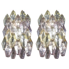 Pair of Pink and Amber Poliedri Sconces Carlo Scarpa Venini Variation, 1980'